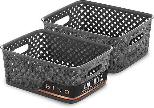BINO Cesta de almacenamiento de plástico Mediano - Gris The PLAIT Collection Almacenamiento multiusos Duradero, apto para cajones y armarios