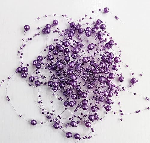 Miniatura 5 de 50 piezas de cadena de perlas para centro de mesa de velas flotantes, relleno de jarrón de perlas sintéticas moradas para decoración de mesa de boda.