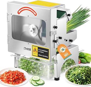 Newhai 200W Commercial Vegetable Slicer Machine Electric Automatic Veggie Fruit Cutter 400lb/h with Conveyor Belt 1-35mm Thickness Adjustable for Cucumber Scallion Green Bean Banana 110volt