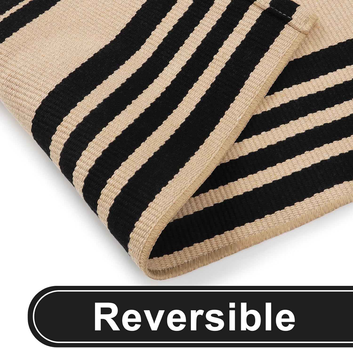 KIMODE Fall Front Door Mat 24x51, Black and Khaki Striped Layered Door Mat Outdoor, Washable Farmhouse Front Porch Rug Halloween Thanksgiving Decorations, Cotton Hand Woven Entryway Rug