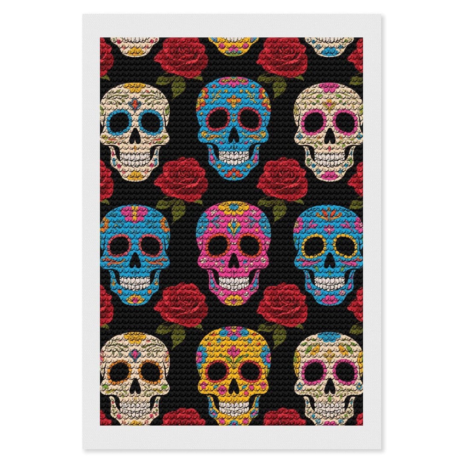 FodPand Sugar Skulls 5D Diamond Painting Kits for Adults Beginners Full Drill Round Diamond Dots Pictures Gem Art Supplies for Home Wall Room Decoration DIY Craft Set Gift 8x12