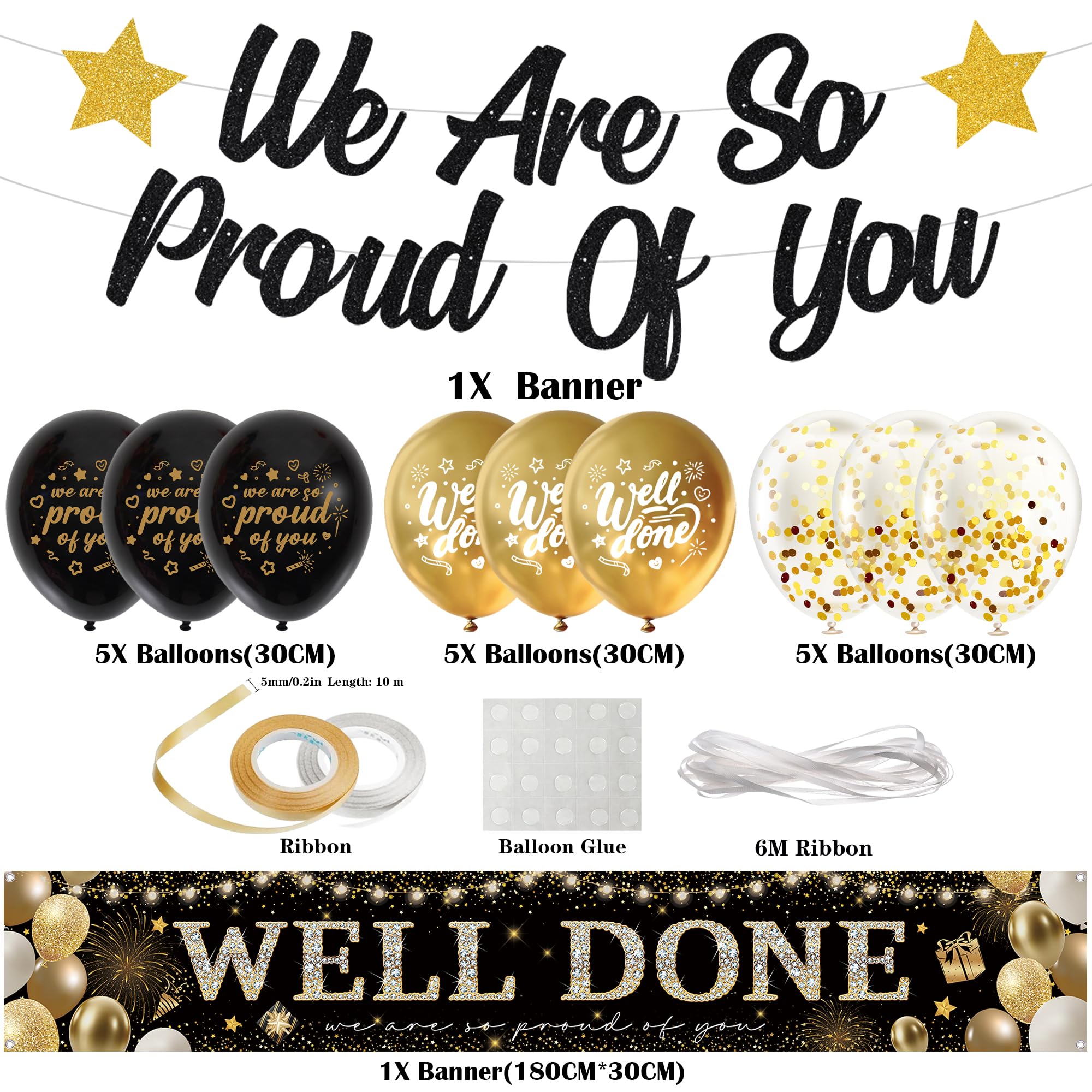 Graduation Decorations Congratulations Banner 2026, We Are So Proud of You Party Supplies Well Done Banners Black Gold - Image 2