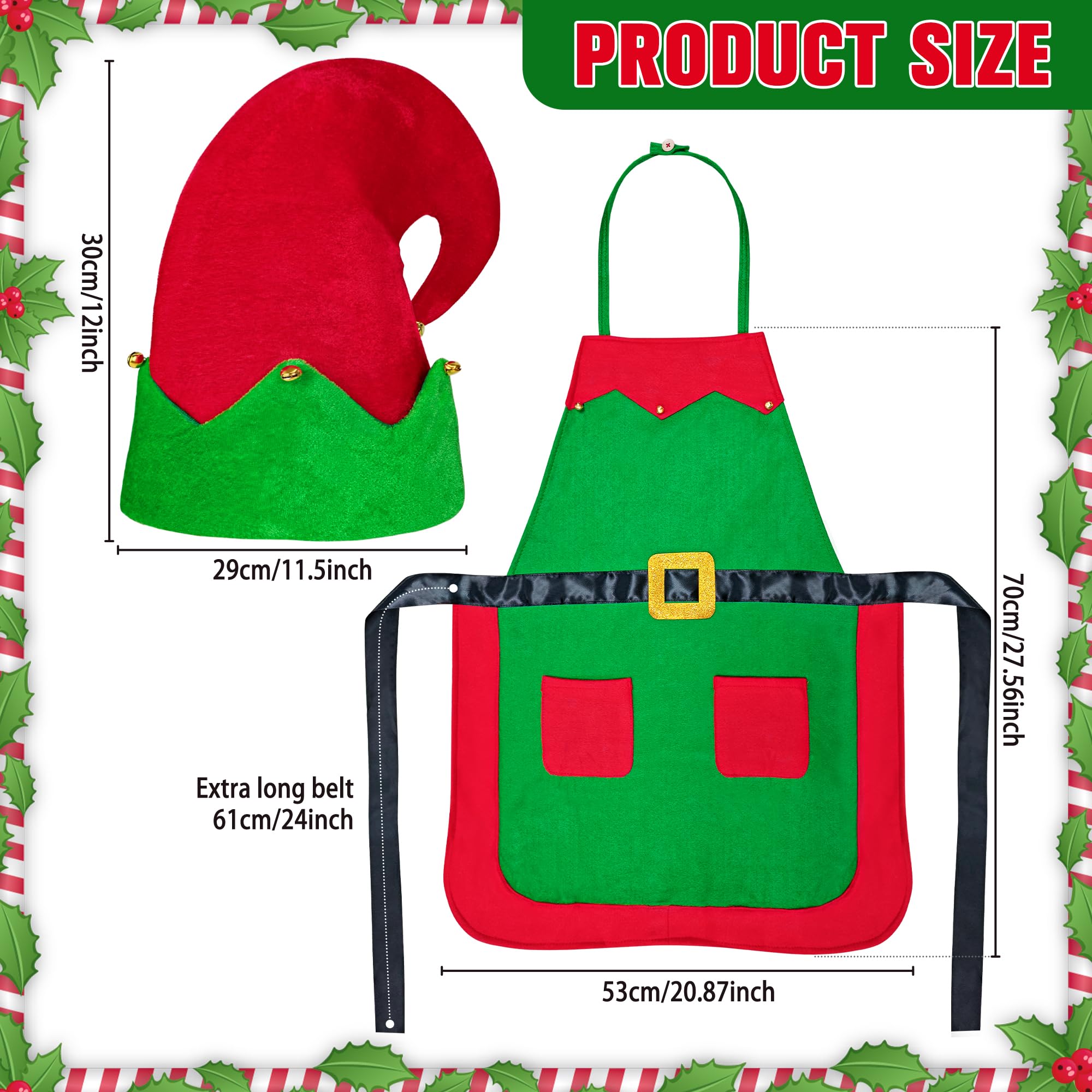 Yezmo Christmas Elf Apron and Hat Set, Christmas Elf Costume Accessories for Adults Women Men for Xmas Dress up Party - Image 2