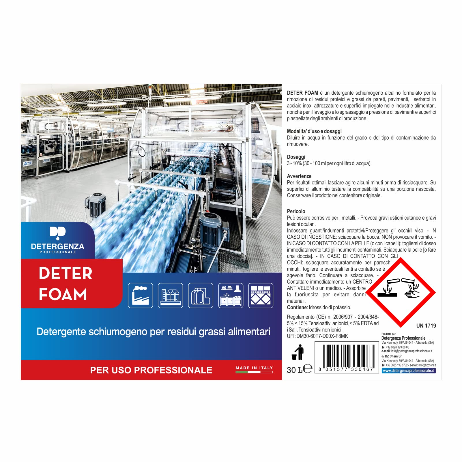 DETERGENTE SCHIUMOGENO per RESIDUI Grassi Alimentari Deter Foam - Tanica da 30 L