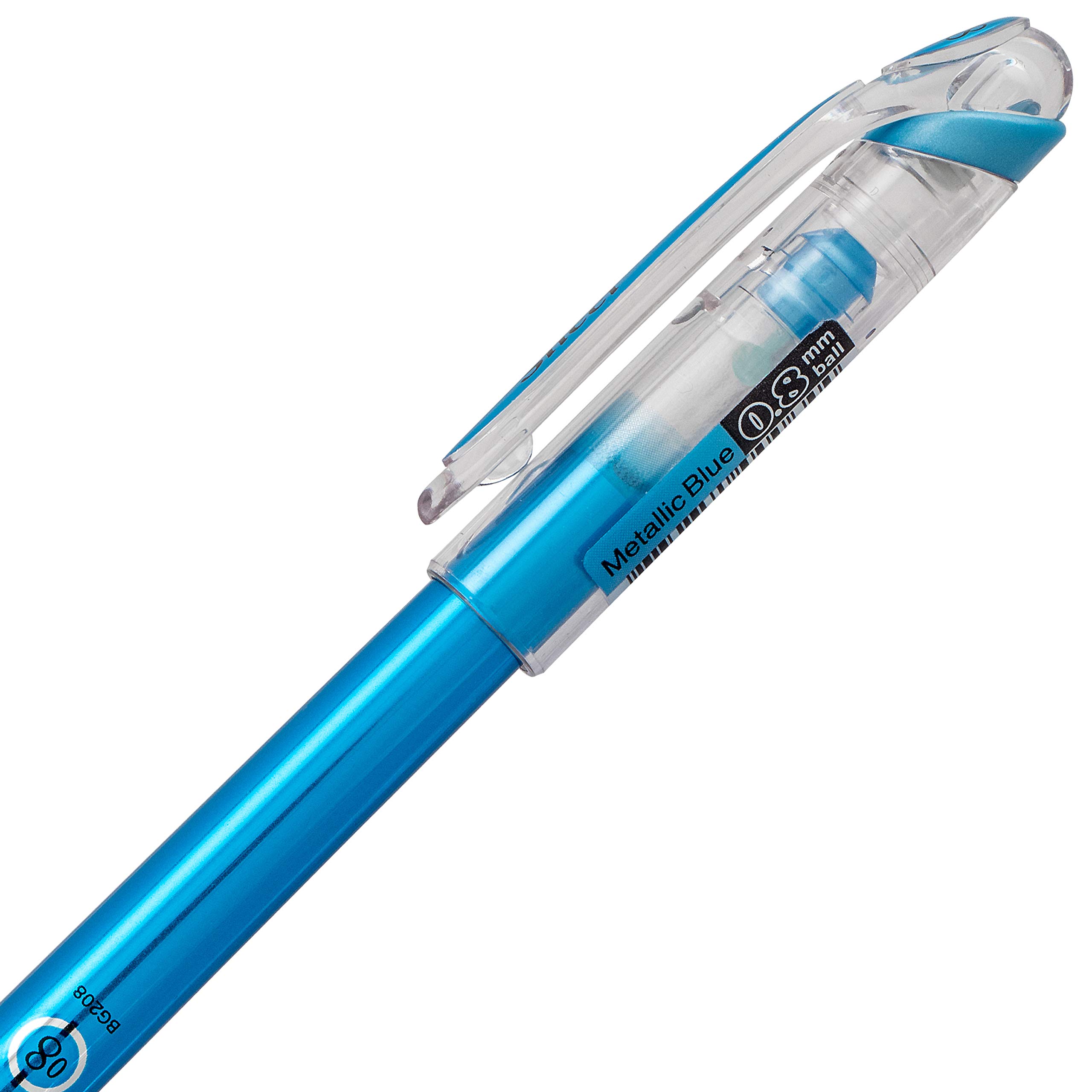 Pentel Arts Slicci Metallic 0.8 mm Needle Tip Gel Pen, Metallic blu Ink, 1 Pack (BG208BPMC)