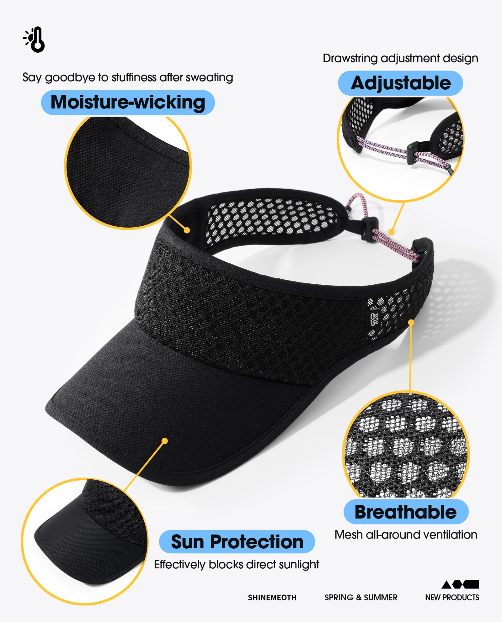 SUNMECI Mesh Breathable Sports Visor - Men Women Adjustable Lightweight Quick Dry Sun Hat for Tennis, Golf, Running - 4