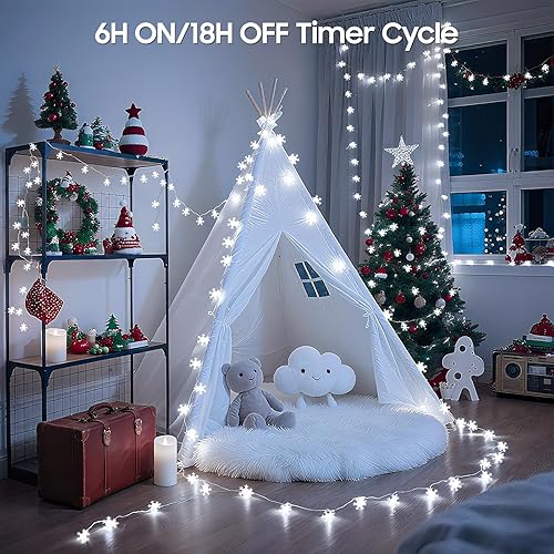 Miniatura 4 de Lakumu Luces de decoración de Navidad, 20 pies, 40 luces LED que funcionan con pilas con 8 modos y temporizador, cadena de luces de copo de nieve