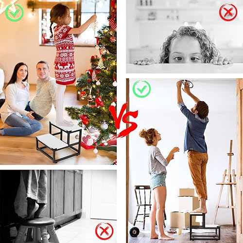 Miniatura 6 de LIANTRAL Taburetes para adultos y niños, taburete de 2 escalones para camas altas, acero resistente y madera resistente, soporta hasta 500 libras,