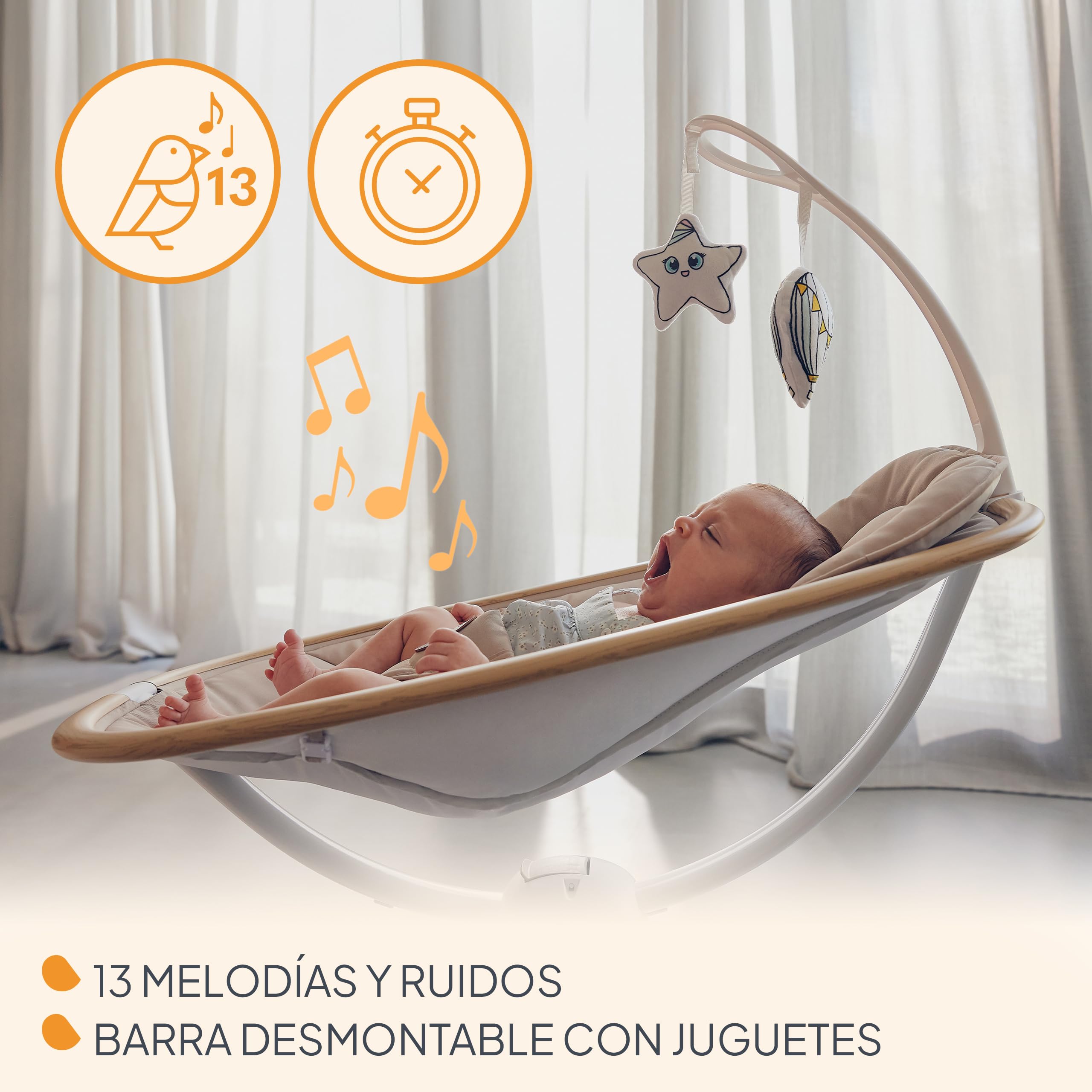 Lionelo OLIVIA - Balancín eléctrico para bebé de hasta 9 kg, reclinación natural, 4 velocidades, asiento ergonómico, 13 melodías, 2 juguetes, mando a distancia | balanceo natural, 4 velocidades, asiento ergonómico, 13 melodías, 2 juguetes, control remoto