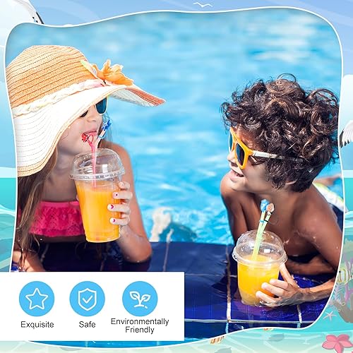 Miniatura 6 de Zhehao 20 fundas para popotes a granel, reutilizables, de silicona, con bonitos diseños de animales del océano, a prueba de salpicaduras, para