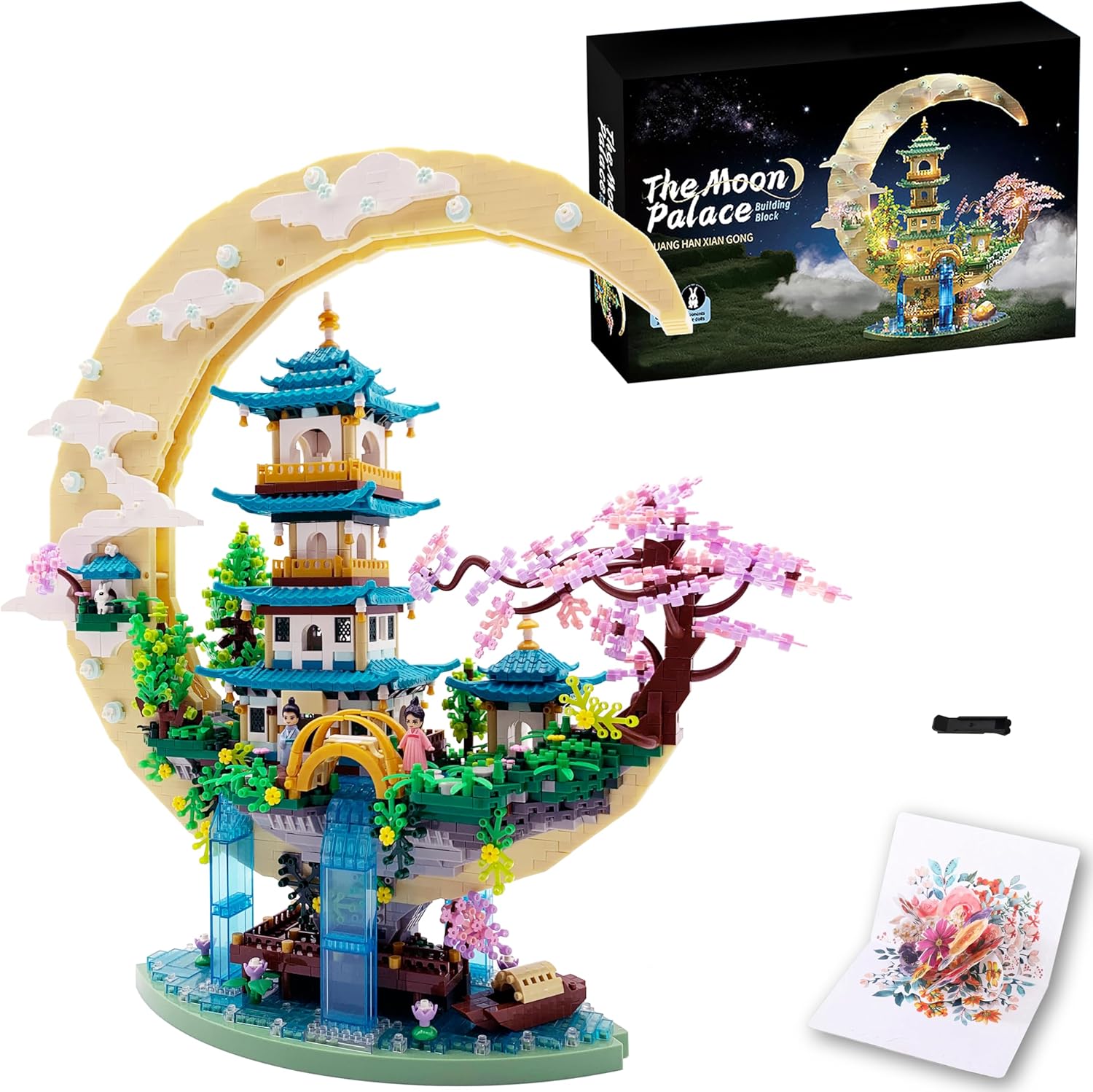 Chinese Moon Palace Micro Building Blocks Set（4288 PCS），Cherry Blossom Bonsai Tree Building Set for Adults Teens，Mini Japanese Sakura Tree House Architecture Model Bricks, Creative Gift for 14+