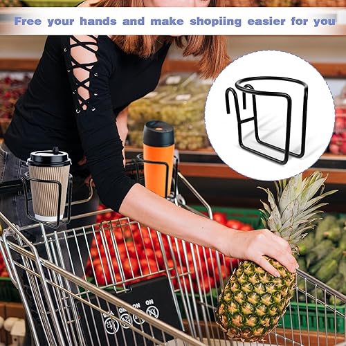 Miniatura 7 de Carrito de compras con barra inferior, soporte universal portátil de acero inoxidable reutilizable para carrito de comestibles, soporte para bebidas