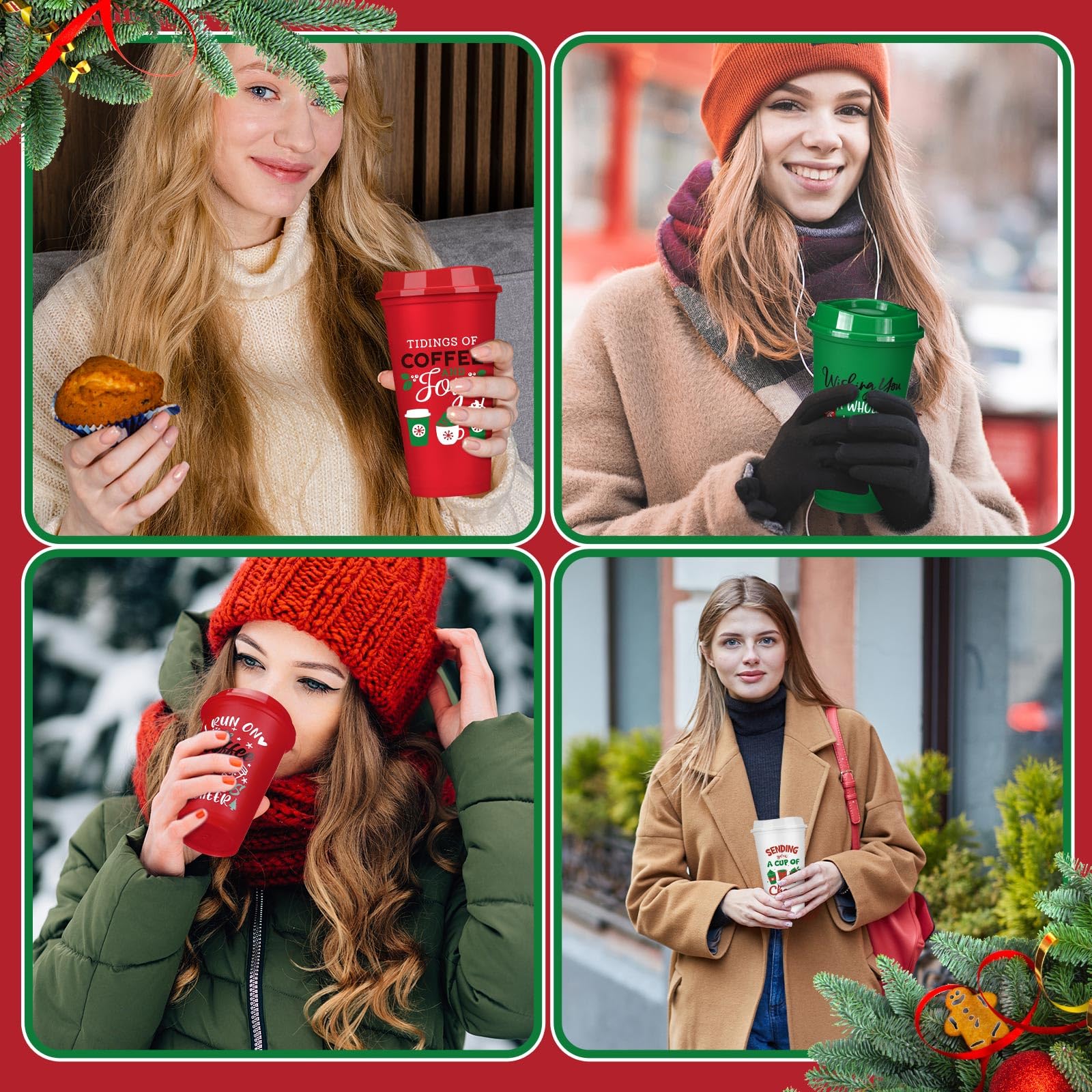 Amazon.com | Pickmesh 12 Pack Christmas Coffee Cups Gifts Bulk 16 oz  Reusable Coffee Cup Tumblers with Lid Plastic Cups Travel Mug Thank You  Gifts for Women Coworkers Holiday Drinks: Tumblers &
