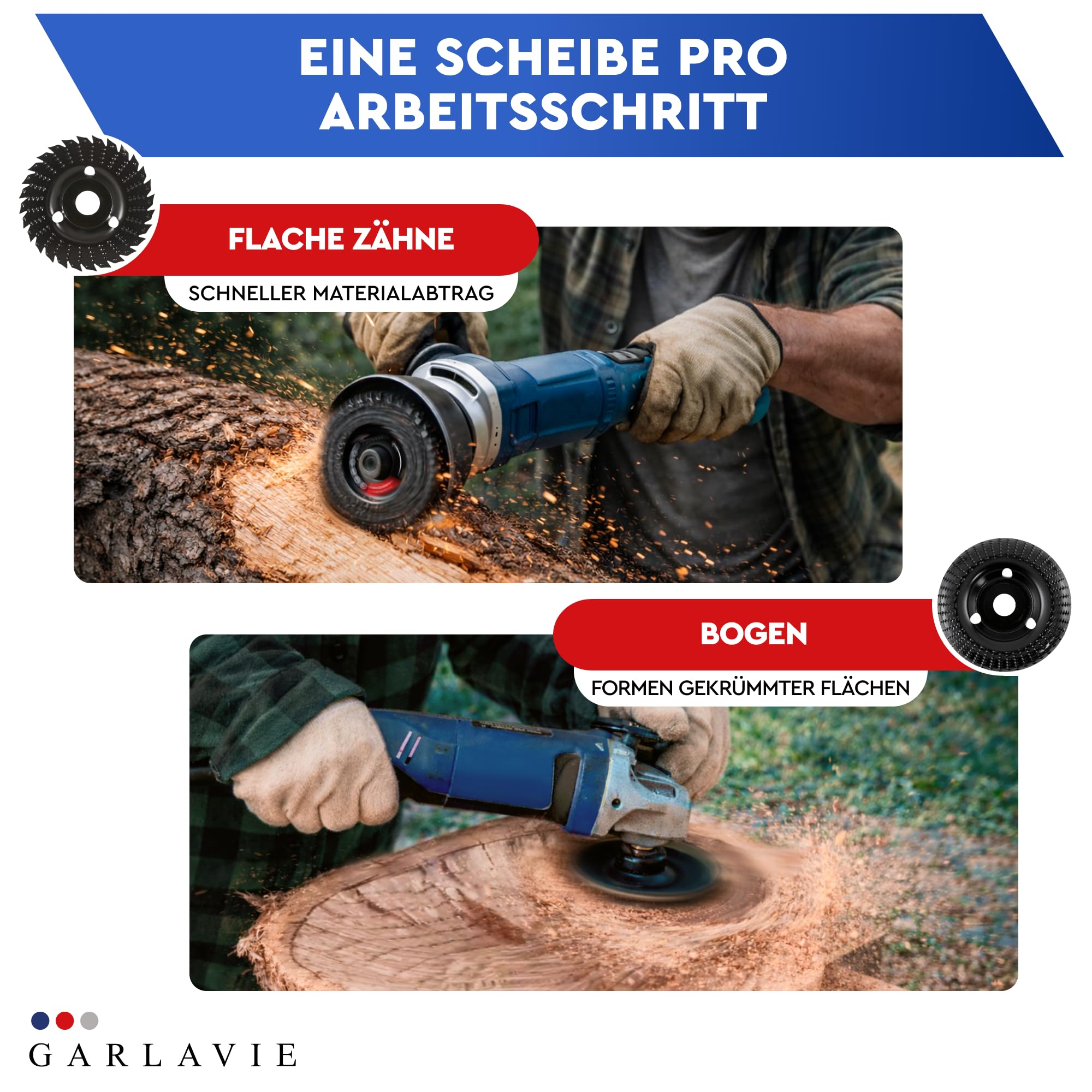 holzschleifscheibe für winkelschleifer 125 – 4 Stück Winkelschleifer holz Set | Raspelscheibe, Frässcheibe, Flexscheibe, Wurzelfräse