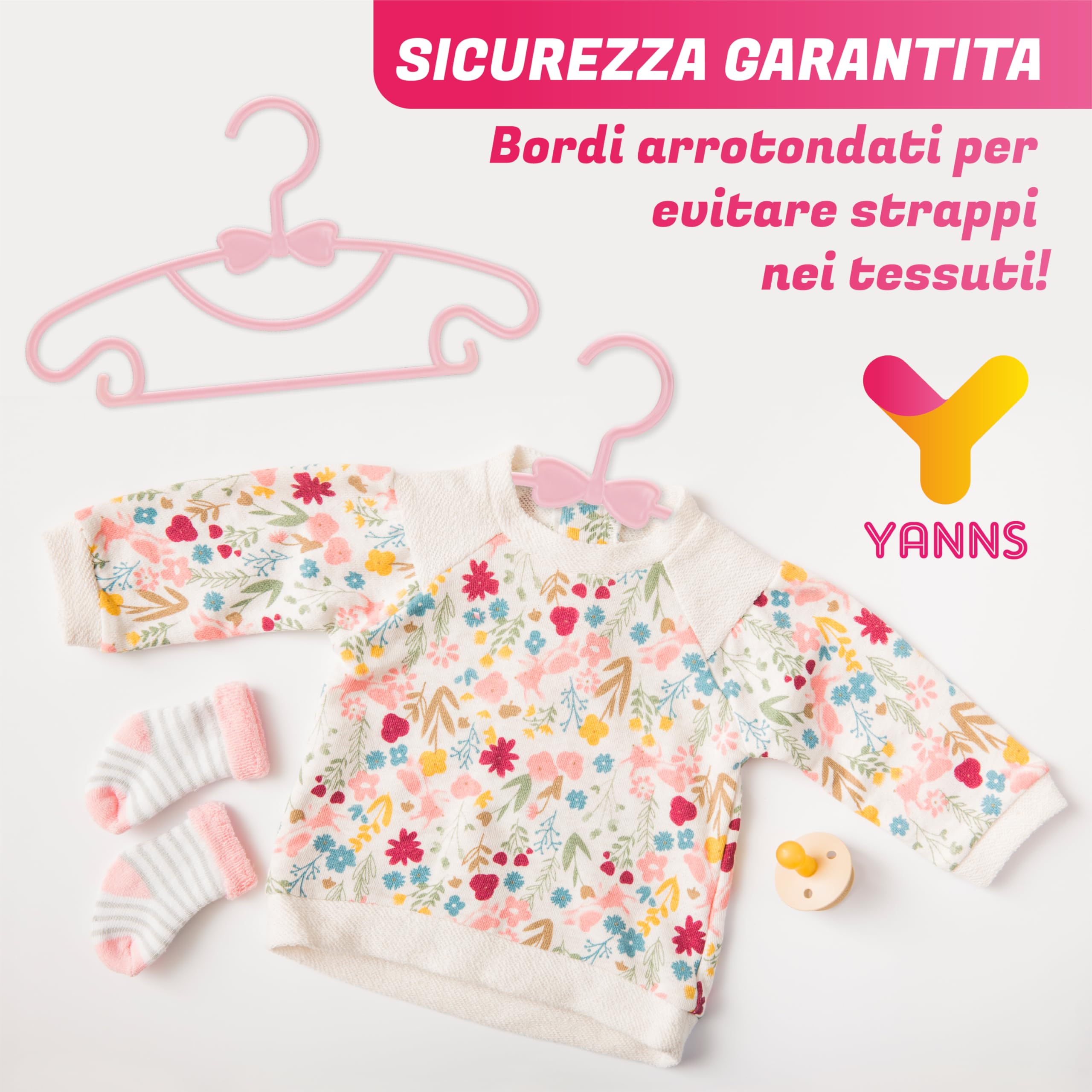 Grucce Bambini - Antiscivolo - Confezione da 10 Pezzi - Appendini Salvaspazio per Armadio - Adatto ai Vestiti per Bambini - Rosa