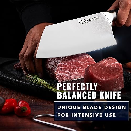 Vista 7 de Cutluxe Cuchillo Hendedor de Carne - Cuchillo Hendedor de Carnicero Pesado de 7", Hoja de Acero Alemán Extremadamente Afilada, Espiga Completa