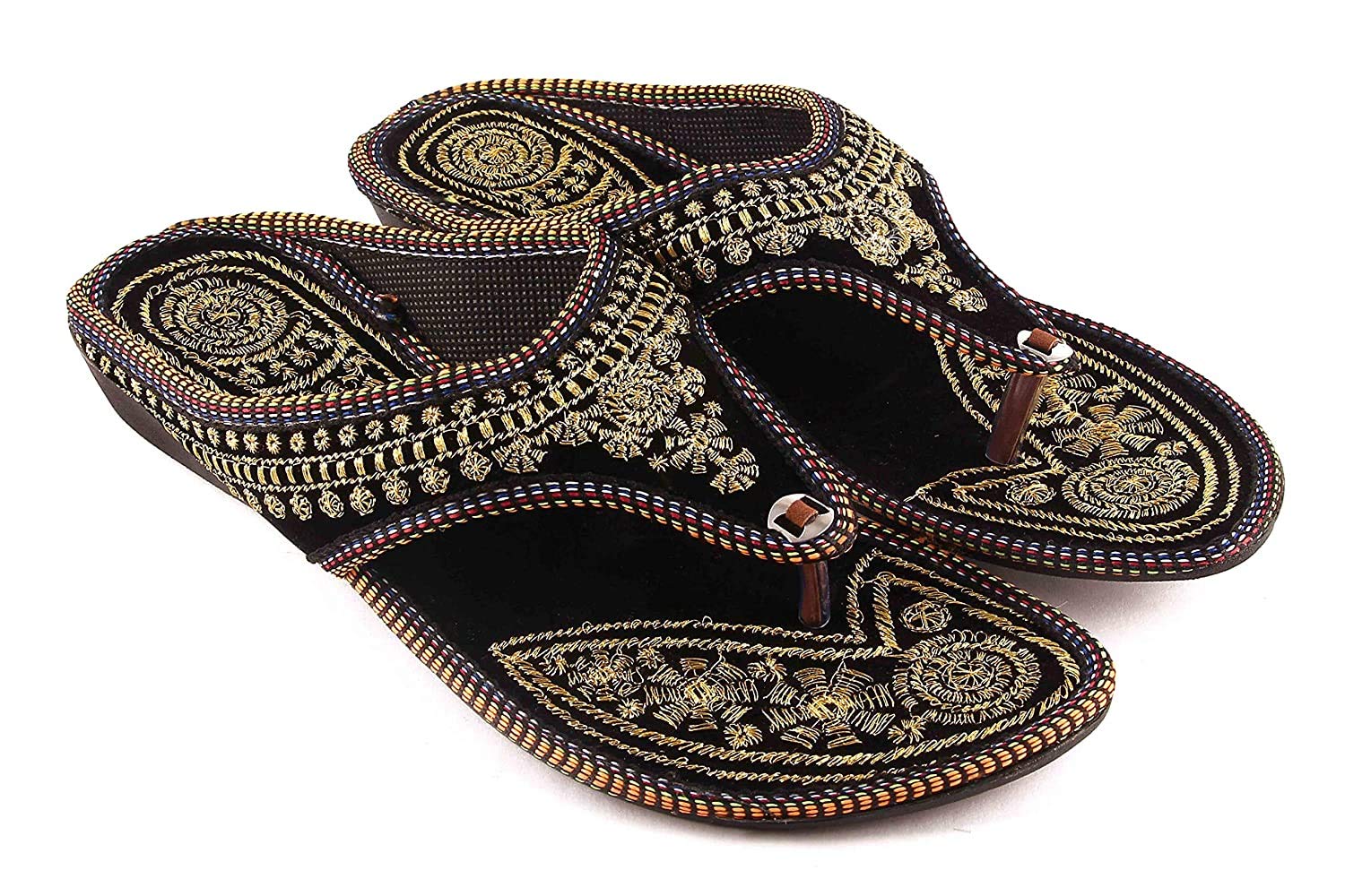 WINSOME COLLECTION Embroidered Ethnic Black Gold Wedges for Women and Girls (Black, Numeric_8) (B08JYWHBB2) Amazon Price History, Amazon Price Tracker