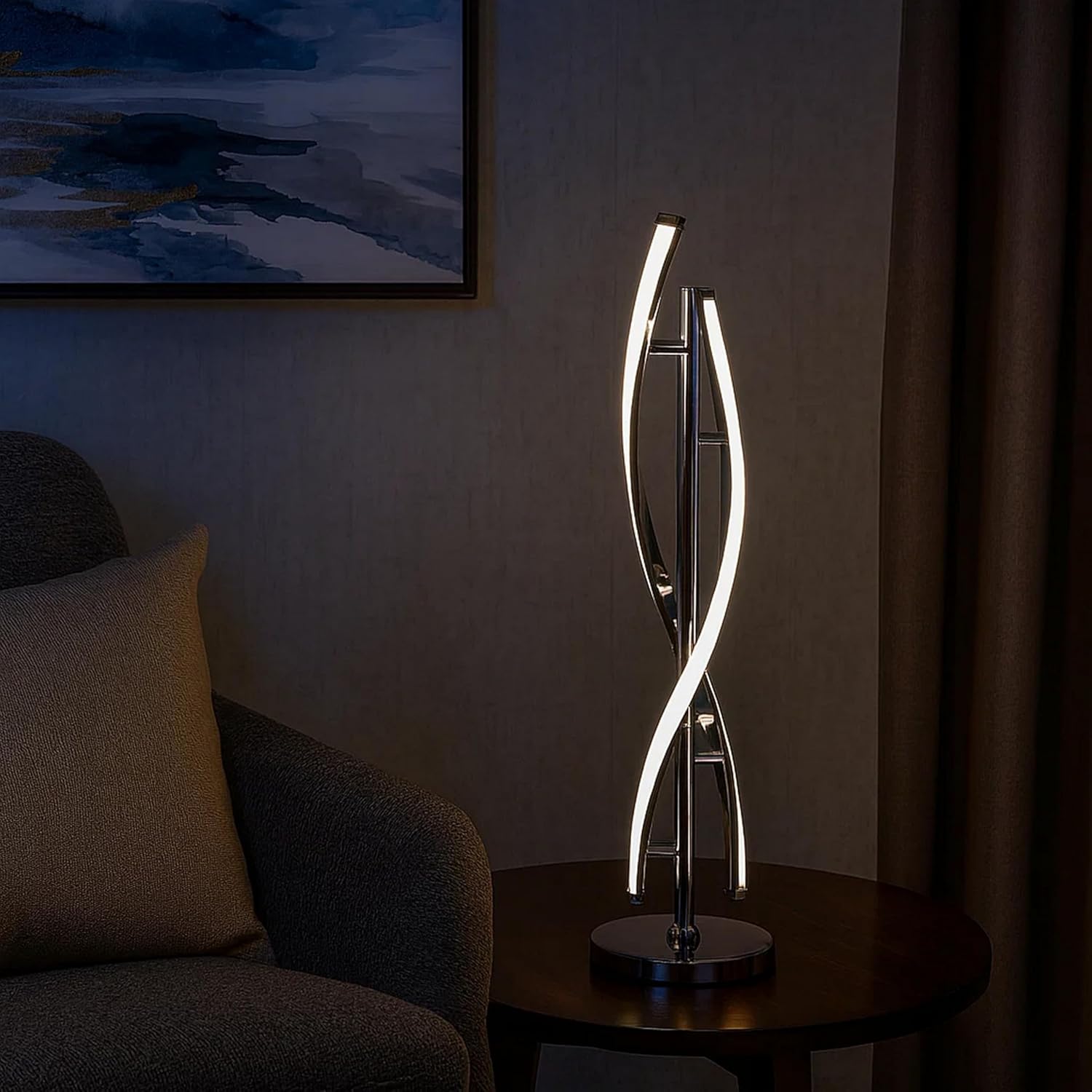 Benjara BM309020 29 in. Jam LED Light Table Lamp with Round Base & Accent Metal Base Chrome & Silver