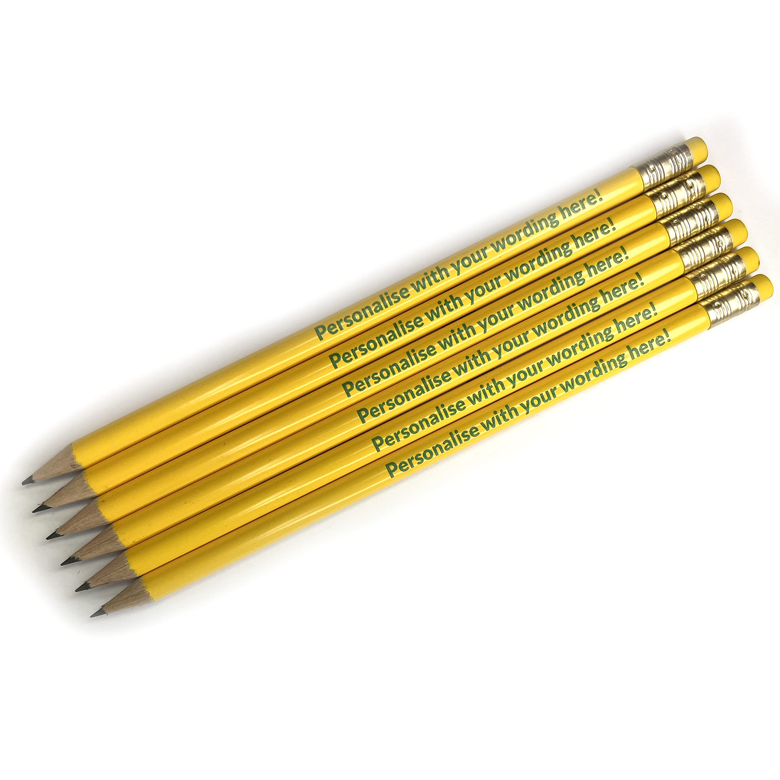 6 Personalised Upload Your Own Wording HB Graphite Childrens Pupils Colleagues Name Phrase Gift Pencils Primary Teaching Services (Yellow)
