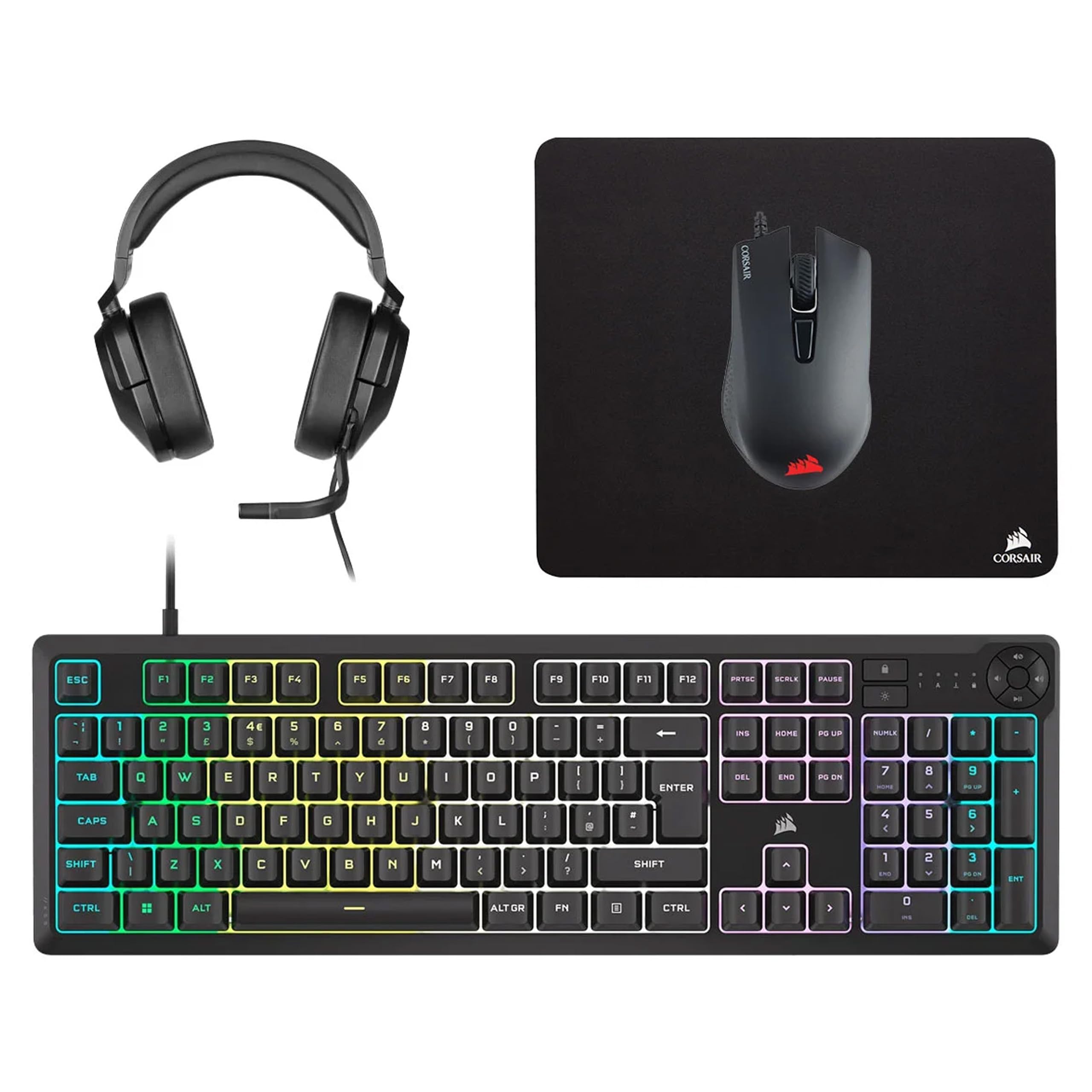 CORSAIR K55 CORE Tastiera (QWERTY Italiano) + HARPOON RGB PRO Mouse + HS35 v2 SURROUND Cuffia + MM100 Pacchetto mousepad gaming