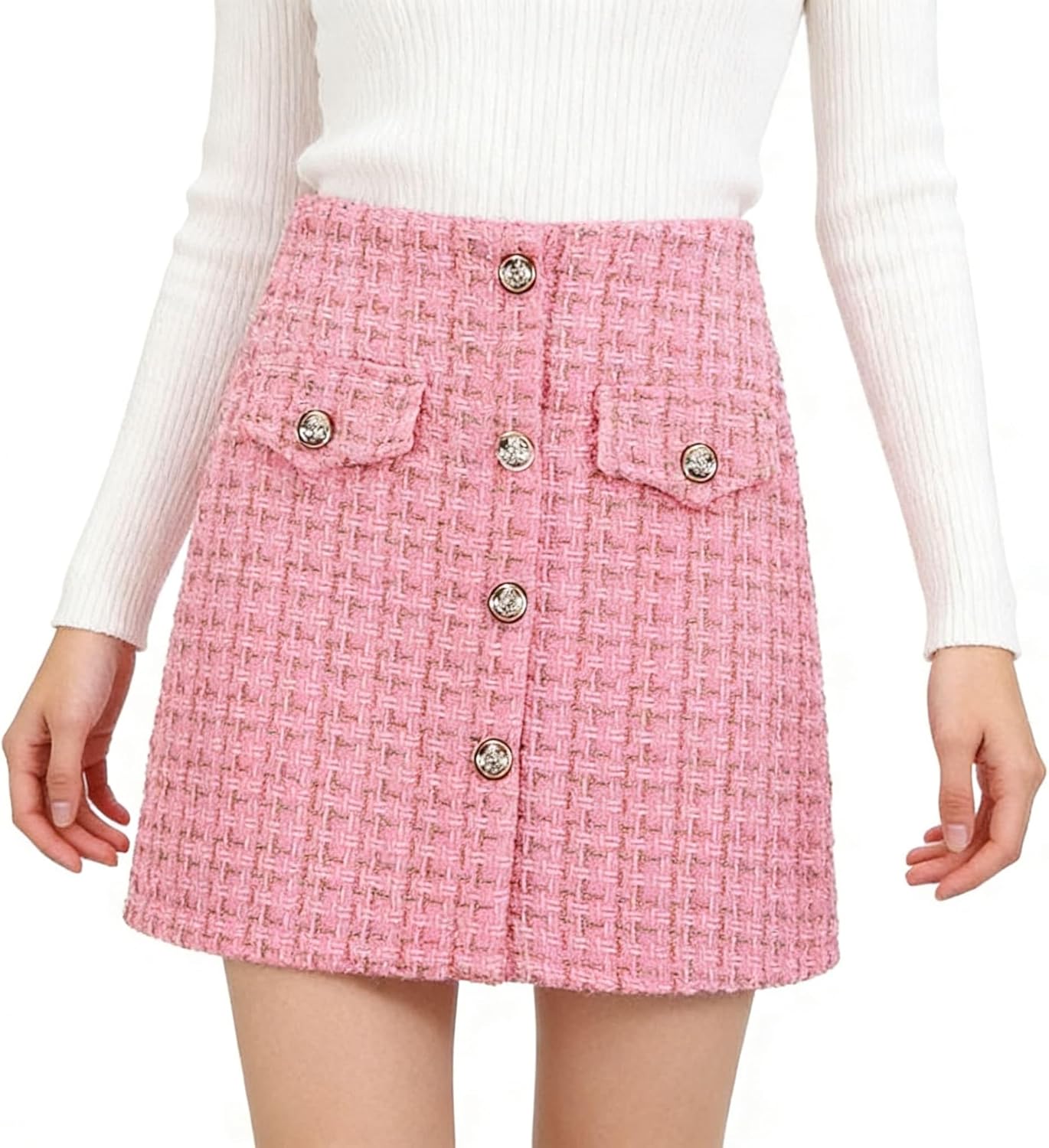 ADWAXDA Women Plaid Pencil Mini Skirt Fall Winter Cute Tweed Bodycon Wrap Short Skirts