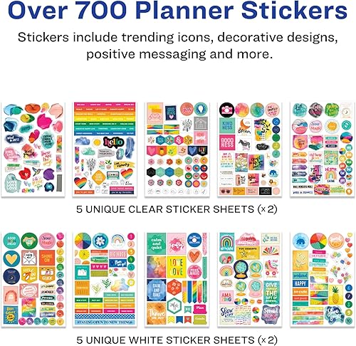 Miniatura 4 de Avery + Amy Tangerine Designer Collection - Calcomanías para planificador, 20 hojas de calcomanías, 744 en total, accesorios semanales, mensuales y