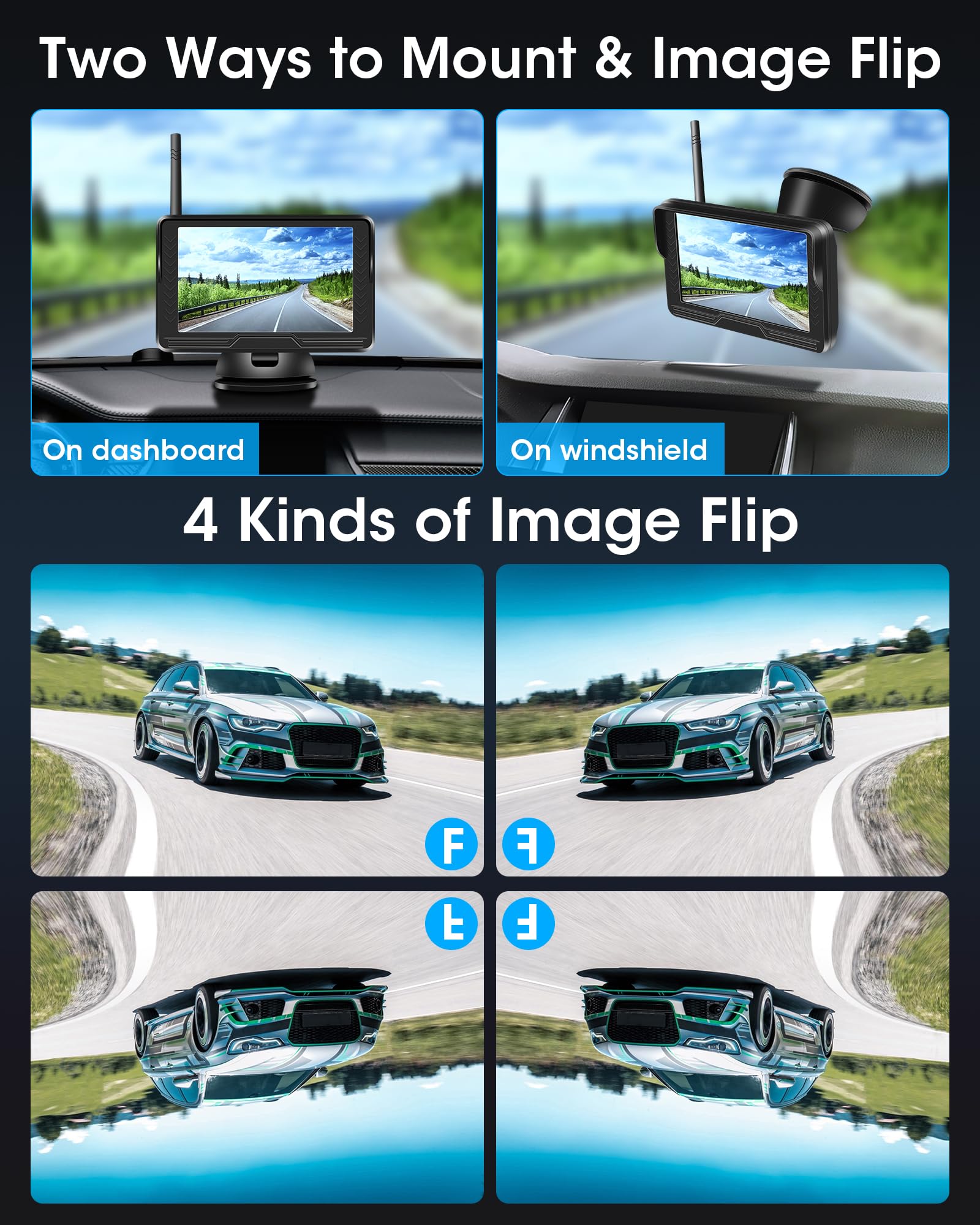 【Stabilny sygnał】AHD 1080p kamera cofania bezprzewodowa, bezprzewodowa kamera cofania do samochodu z monitorem 5", 6 diod LED, szerokokątny kąt widzenia 170°, wodoszczelność IP69, przewodnik "zrób to