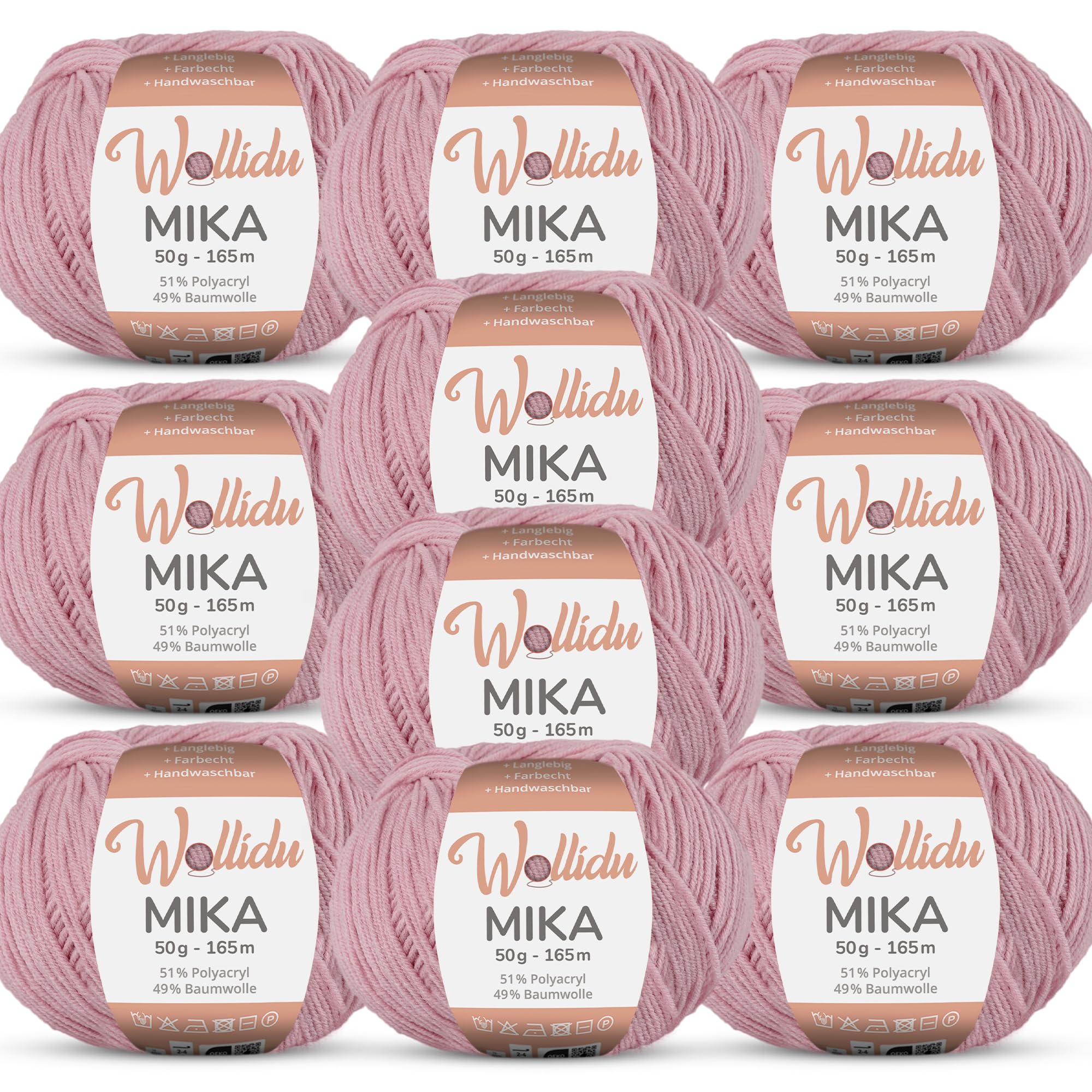 Wollidu Mika 51% polyacrylic 49% cotton for crocheting and knitting 10x 50g/165m Oeko-Tex knitting yarn crochet yarn - baby pink