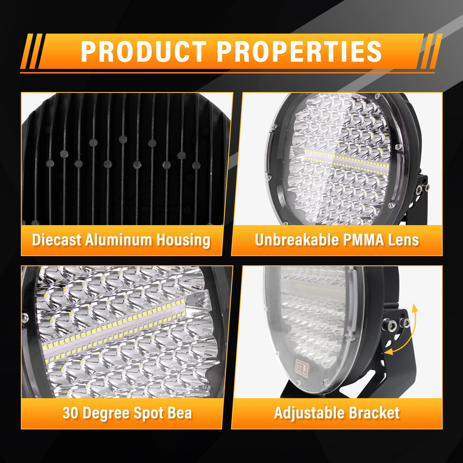 SKYWORLD 2 Pcs Faros Trabajo led Redondo, Negro 9 Pulgadas 23cm 294W Focos Led Tractor 12V, Spot lámpara Trabajo led para Off Road Camión Coche ATV UTE SUV 4x4, Faros antiniebla, 6000K Blanco