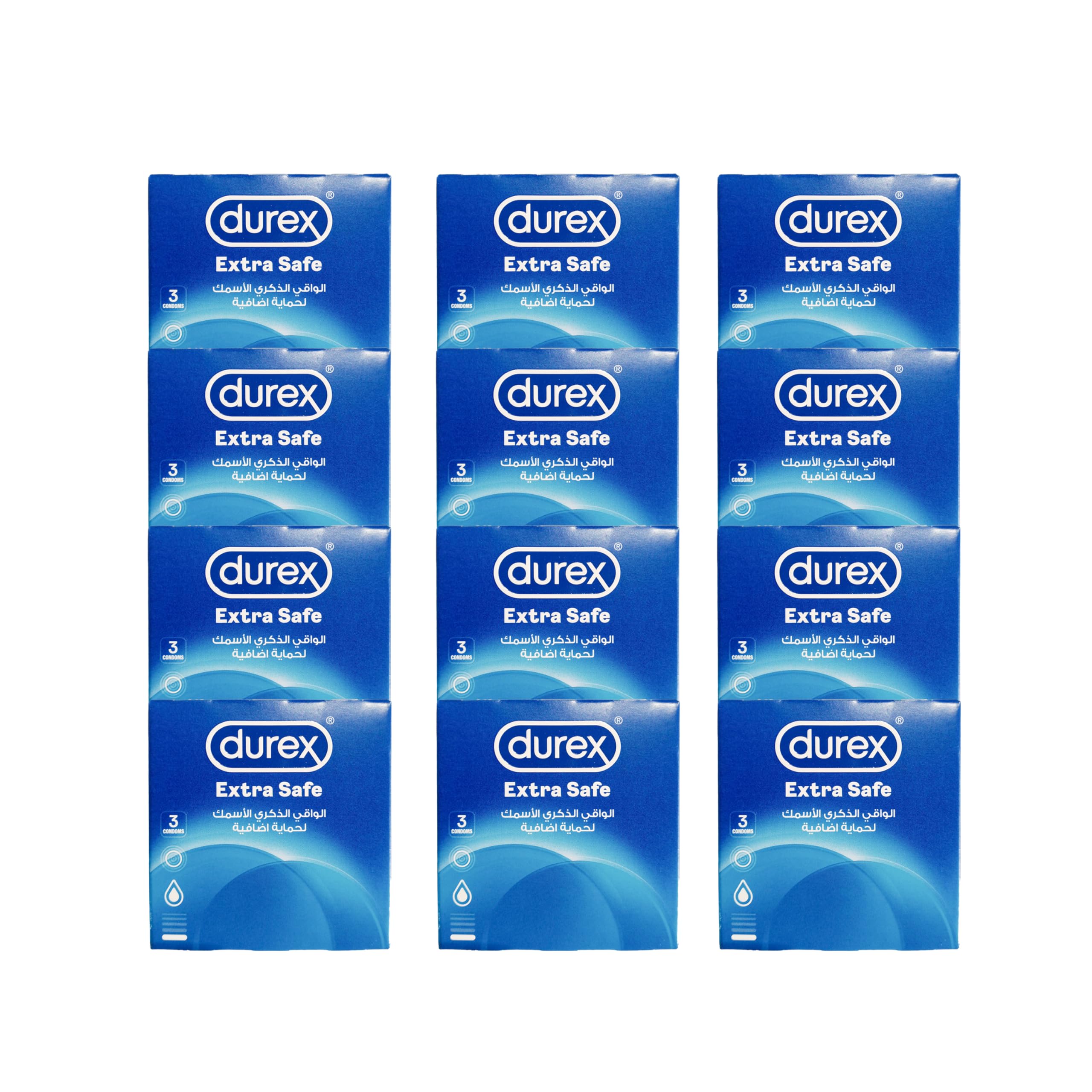 Durex Extra Safe Extra Lubed Condoms for Men, Pack of 3 x12 boxes (36 pieces)