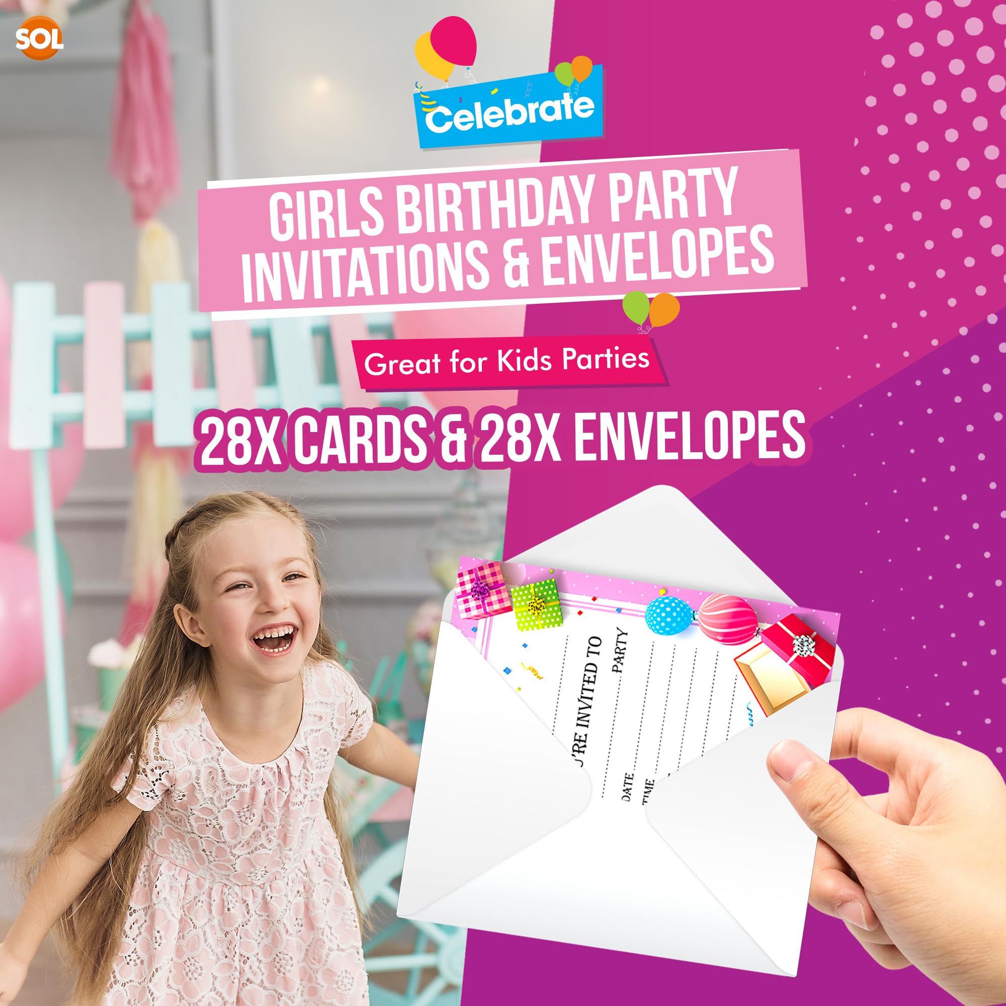SOL 28x Pink RSVP Party Invitations with Envelopes, Premium Cardstock RSVP Invitation for all Occasions, Birthdays - Image 3