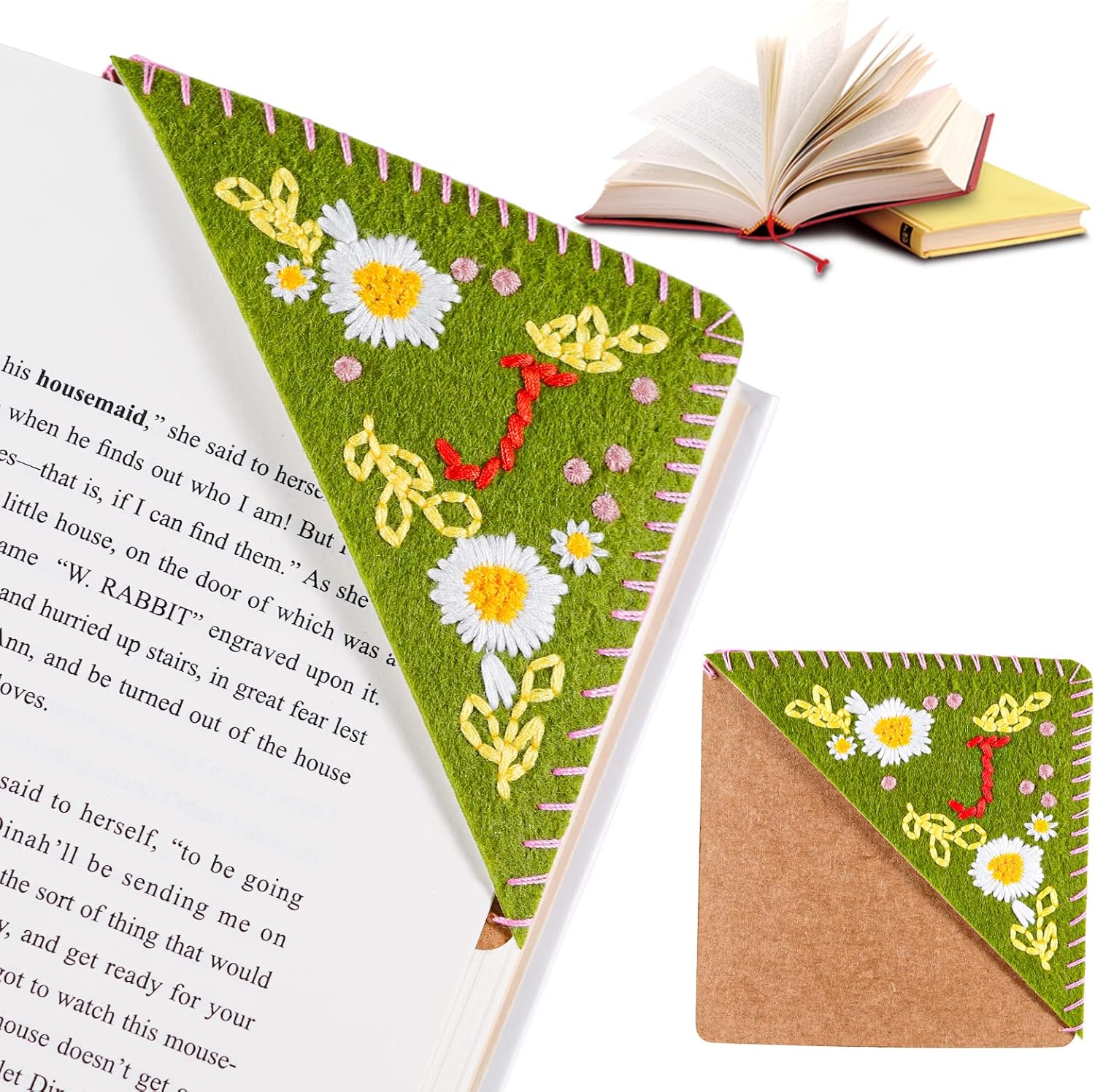 Personalized Hand Embroidered Corner Bookmark,Hand Stitched Felt Corner