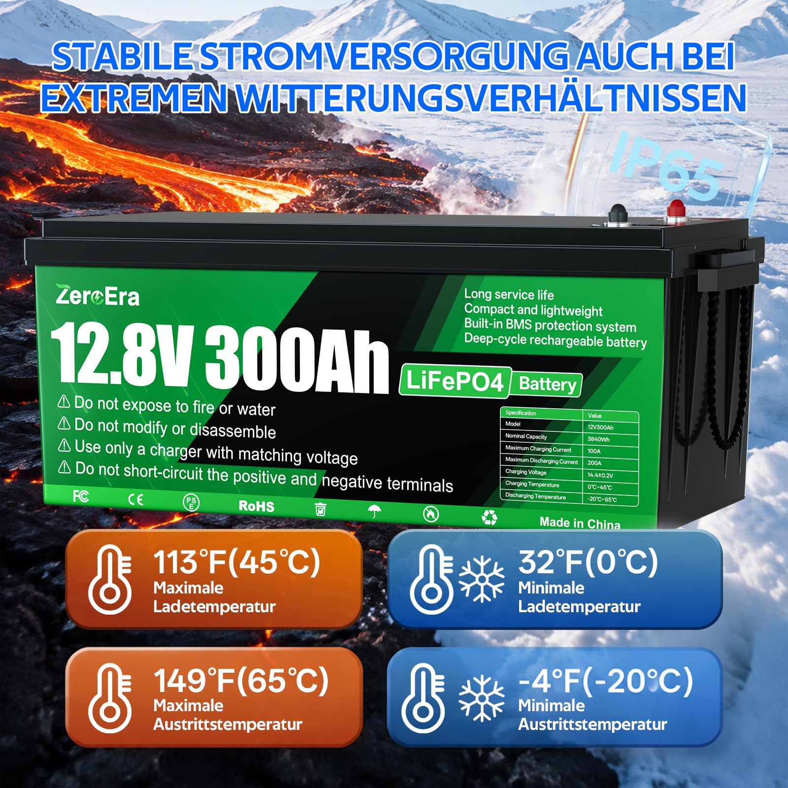 ZeroEra Batería LiFePO4 de 12 V, 300 Ah, 3840 Wh, 200 A BMS de protección contra el frío, 10.000-15000 ciclos, serie paralela, adecuada para almacenamiento de energía en el hogar, almacenamiento solar