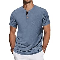 TARAINYA Henley T-Shirt Uomo Cotone Maglietta Maniche Corte Tinta Unita con Tasche