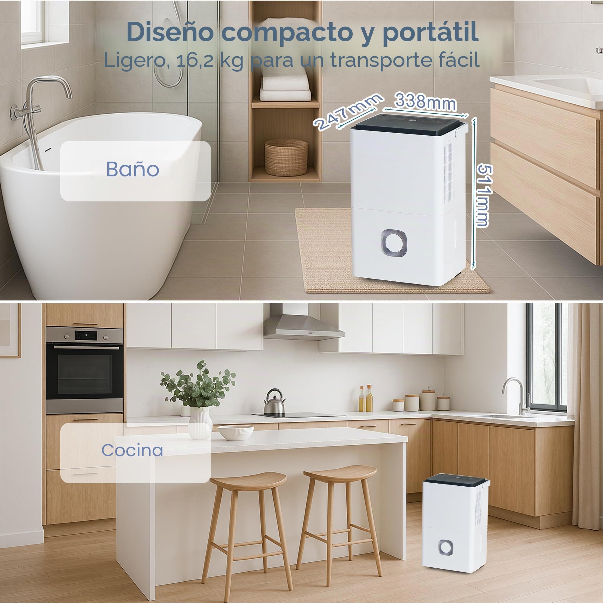65L/Día 4.5L Po Deshumidificador Eléctrico de Gran Capacidad | Potente Compresor Bajo Consumo Drenaje Continuo Silencioso para Casa/Baño/Habitación/Oficina/Garaje/Trastero