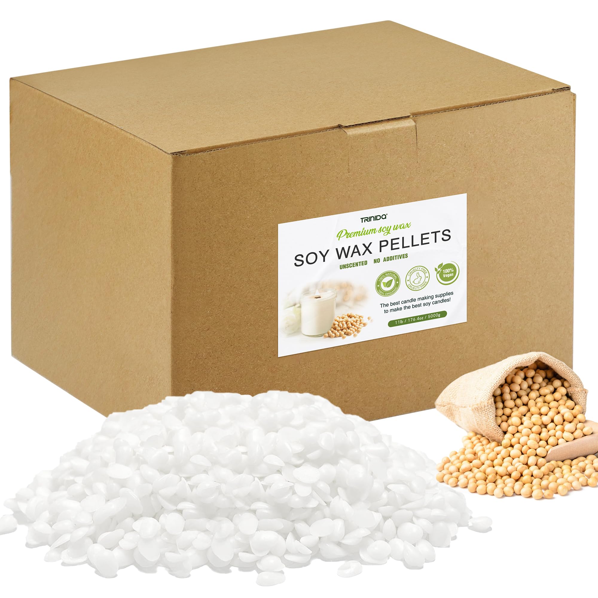TRINIDa Cera de soja para hacer velas, 5 kg de pellets de cera de vela SoyPRO, suministros 100% de cera de soja para hacer velas para adultos y principiantes, pura y natural de primera calidad