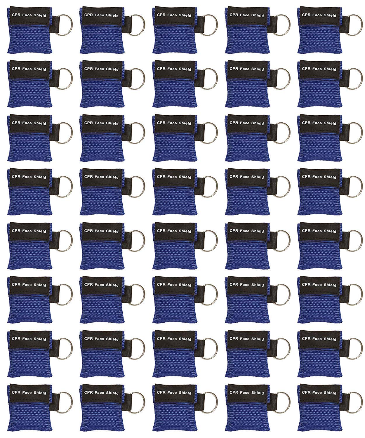 ASA TECHMED 50pc CPR Mask Keychain Emergency Kit CPR Face Shields for First Aid AED Training Child and Adult CPR Pocket Mask Breathing Barrier Bulk (Blue)