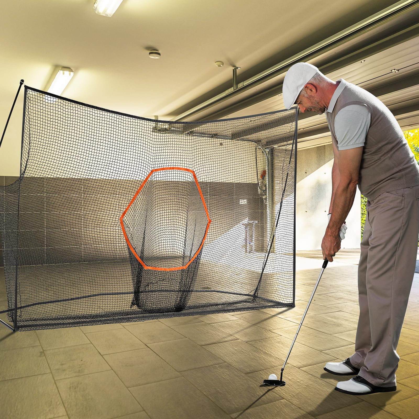 VEVOR Red de Práctica de Golf 329 x 95 x 217 cm Campo Personal Interior Exterior Portátil para Hogar Con Marco de Fibra de Vidrio y Bolsa de Transporte