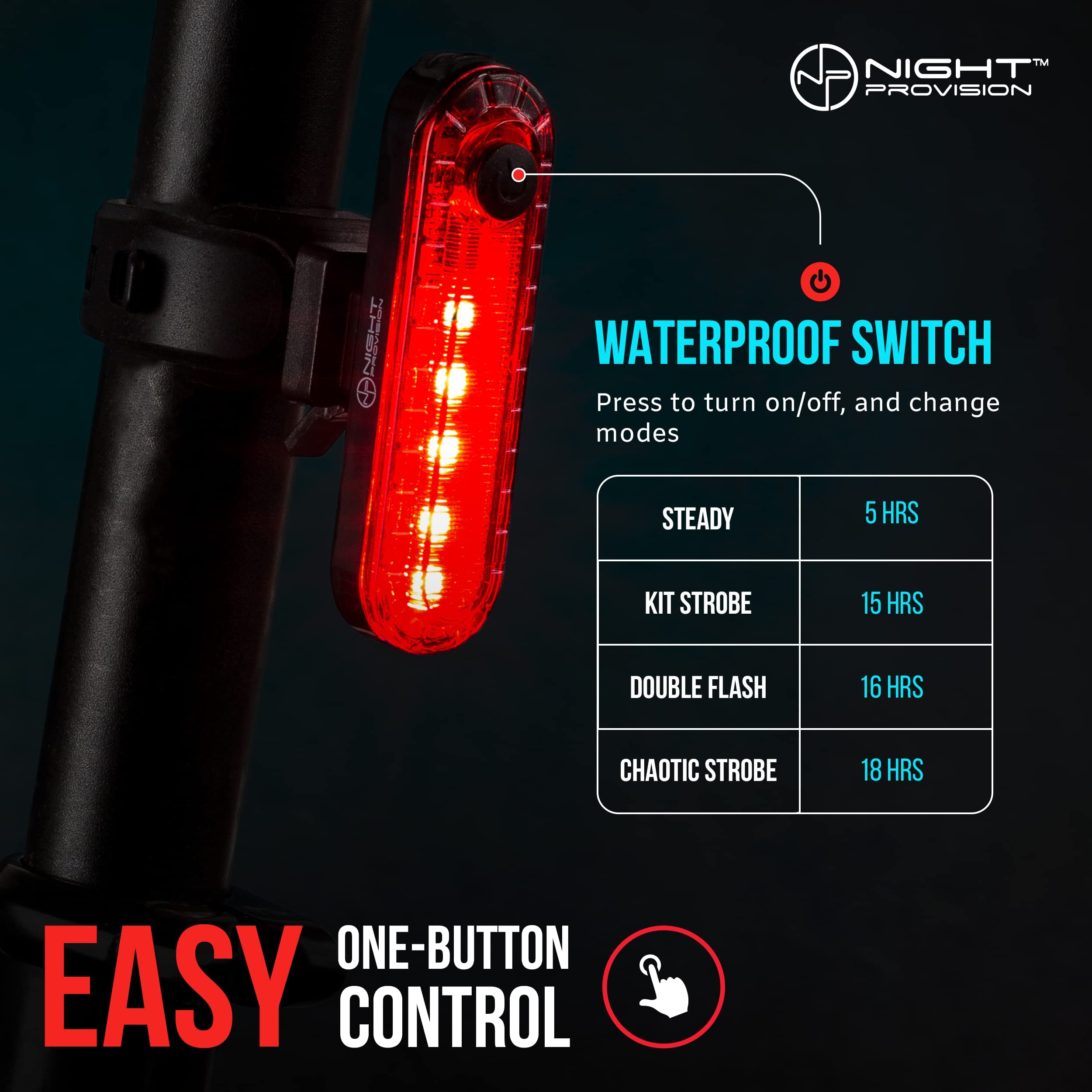 KIT-R1 Lot de 2 feux arrière de vélo LED rechargeables par USB 330 mAh 4 modes