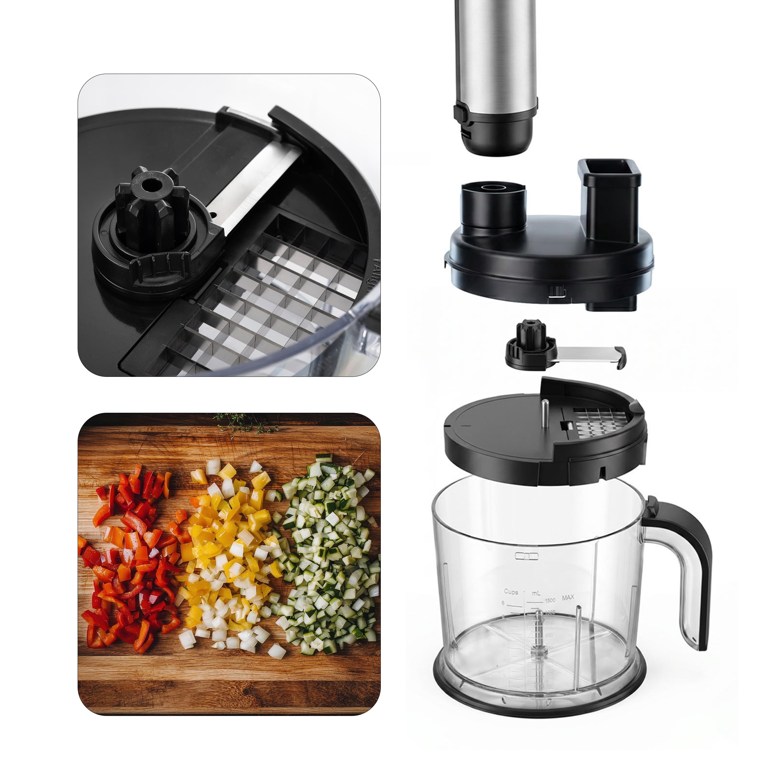 LEHMANN Set Frullatore a Immersione Multifunzione 10 in 1, 2000 W, 12 Velocità e Turbo, 12 Accessori, Bicchiere 800 ml, Tritatutto 600 ml & 1500 ml senza BPA, Sistema Antispruzzo e Antigraffio