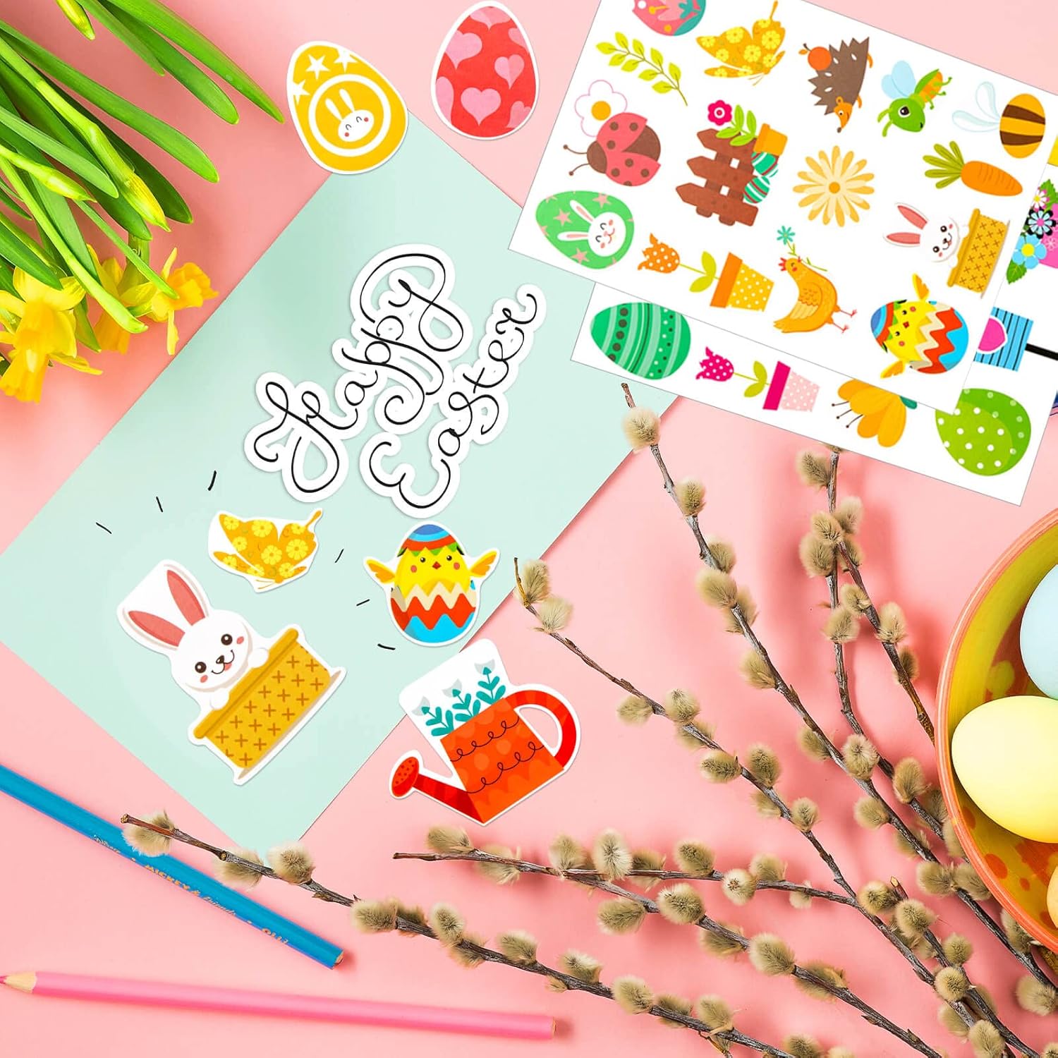 Happy Easter Stickers for Kids, 222Pcs Cute Easter Egg Bunny Carrot Stickers for Scrapbooking DIY Phone Diary, Easter Gift, Party Supplies Classroom Reward