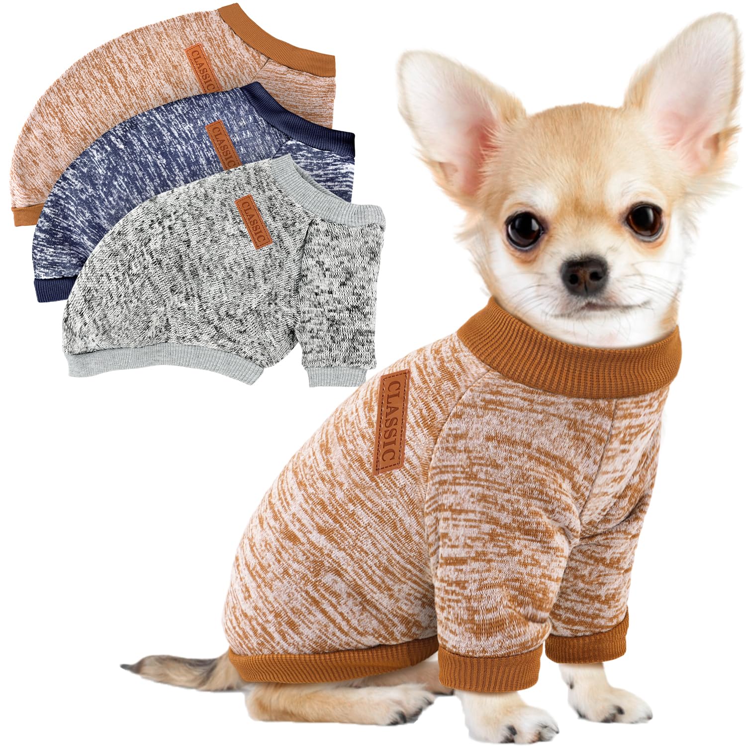 3 Pack Dog Sweaters for Small Dogs Girl Boy Winter Fleece Clothes Warm Soft Dog Sweatshirt Outfit for Dogs Cats Pet Apparel