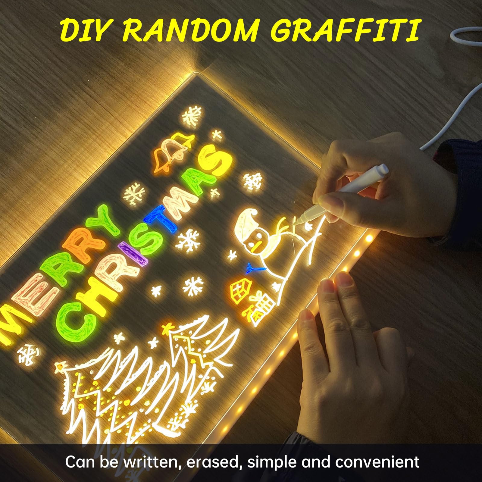 Lavagna Acrilica A LED Cancellabile – 30x20 Cm, 7 Penne Colorate, 6 Colori LED E 4 Modalità – Per Scrivania, Ufficio, Casa O Negozi