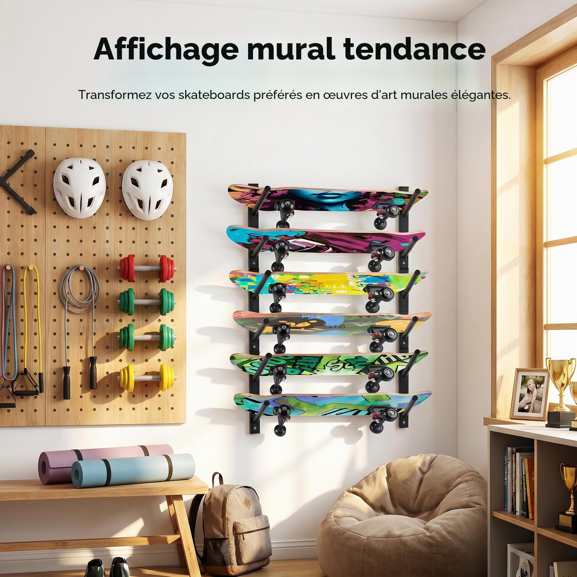Support mural pour skateboard, planche à neige, skis et longboard - BiJun