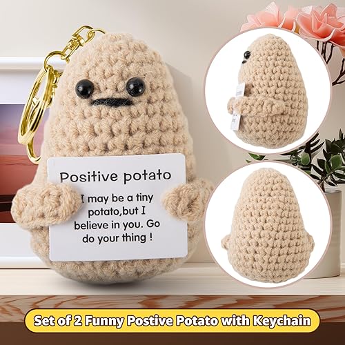 Miniatura 4 de ZAZIWZ Juego de 2 patatas positivas con llavero, mini tejido de patata a ganchillo, apoyo emocional, felpa divertida regalos de alegría, regalos