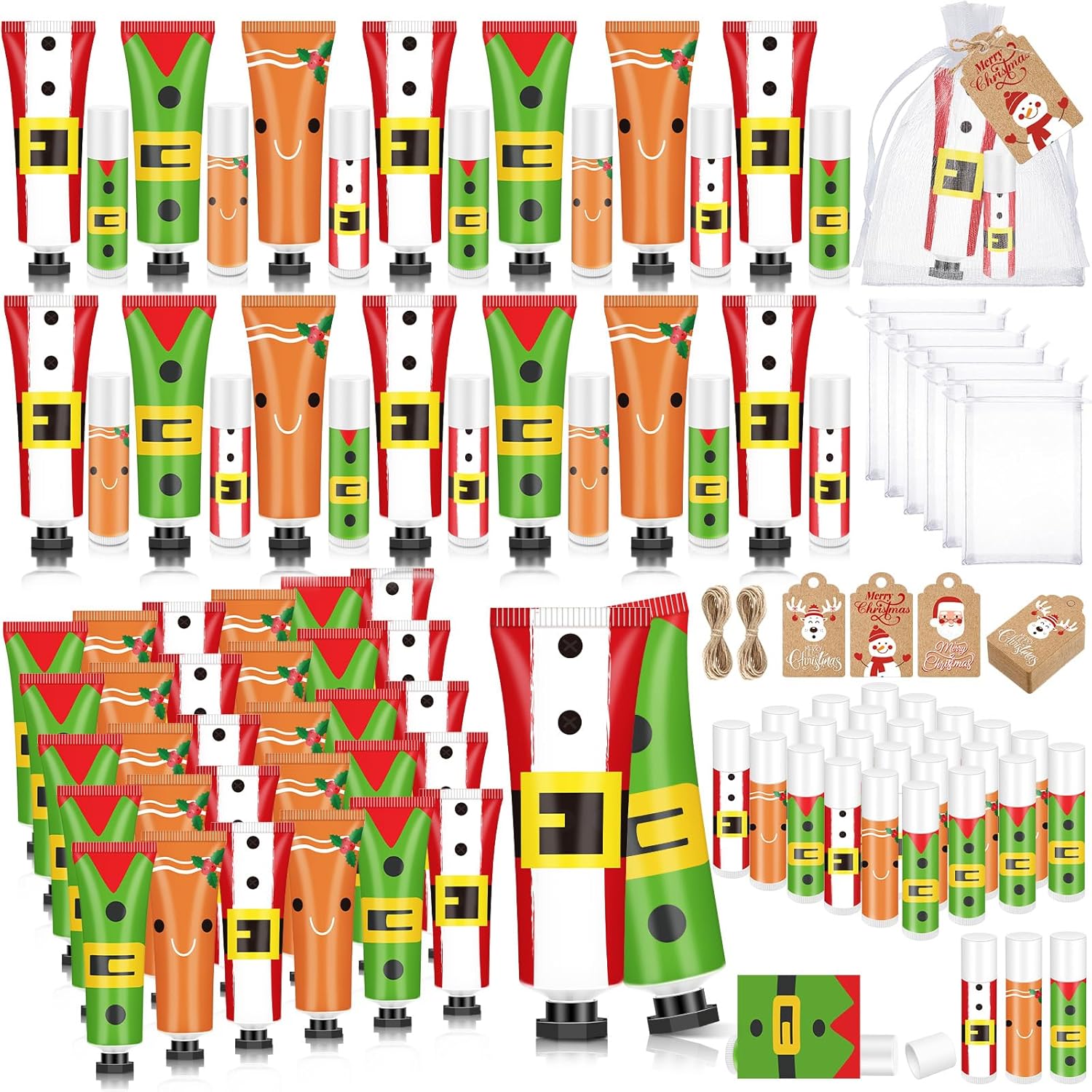 50 Sets Christmas Hand Cream and Lip Balm Bulk Gifts, Cute Elf Christmas Stocking Stuffers Party Favors for Women Teachers Coworkers, Mini Holiday Hand Lotion Lip Care with Gift Bags Tags