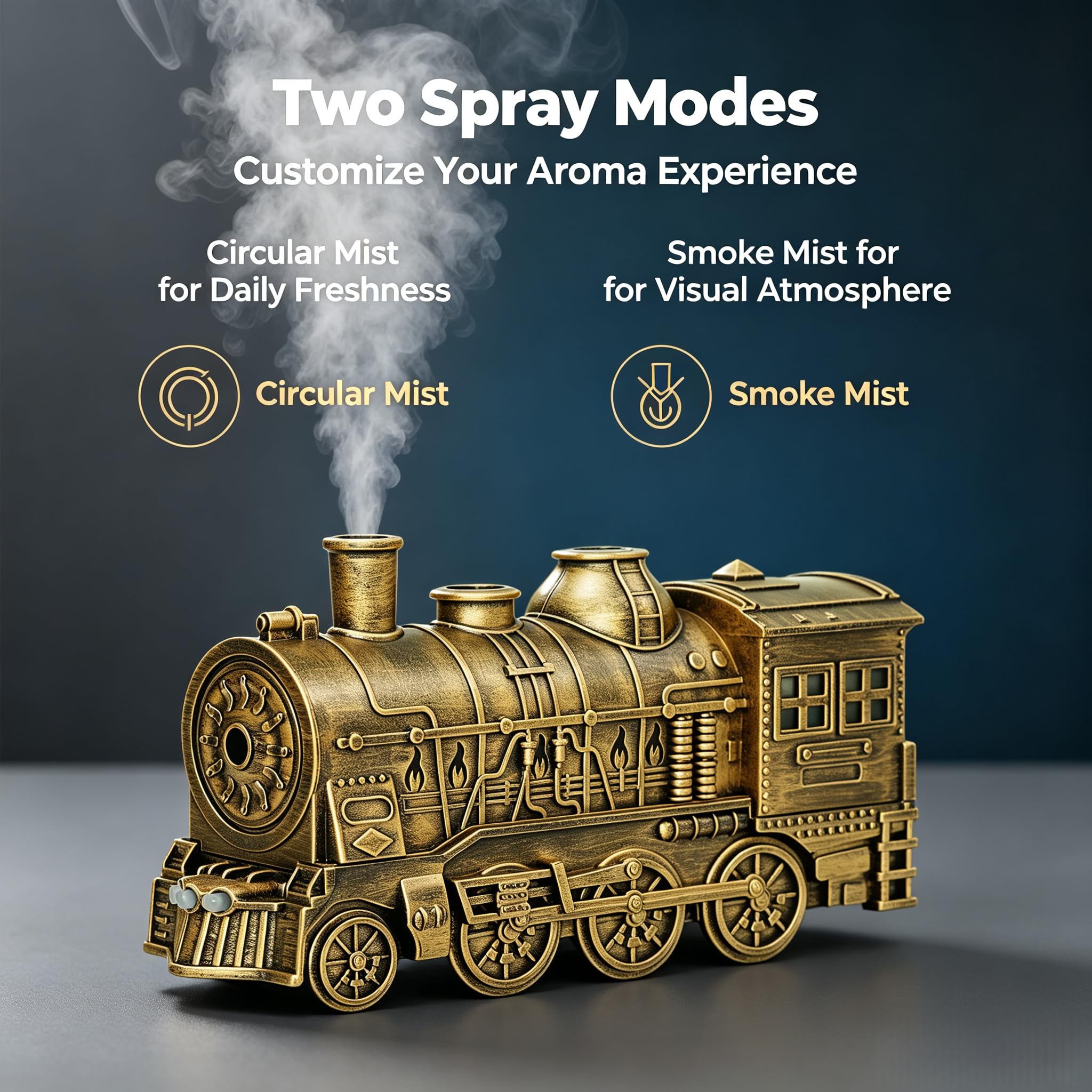 Diffuseur d'huiles essentielles Train - 300 ml - Avec télécommande - Arrêt automatique - Pour la maison ou le bureau - Couleur cuivre