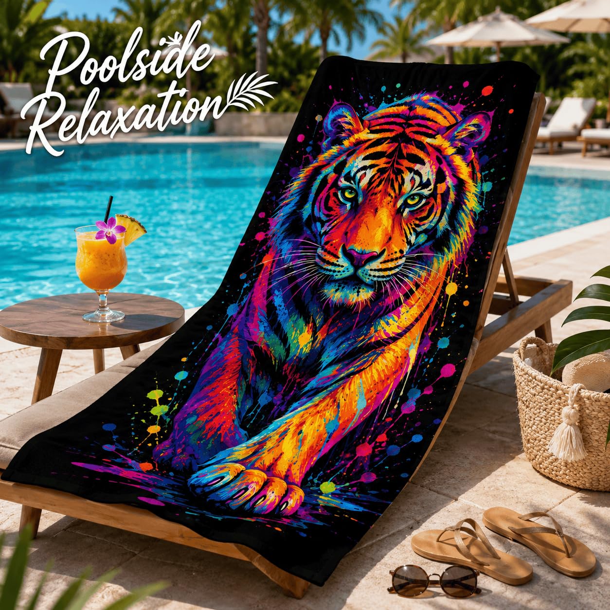 Telo Mare Microfibra Tigre Colorato Asciugatura Rapida | Asciugamano da Spiaggia Tigre Astratta, 145x200 cm, Assorbente, Accessori Mare, per Palestra Viaggio