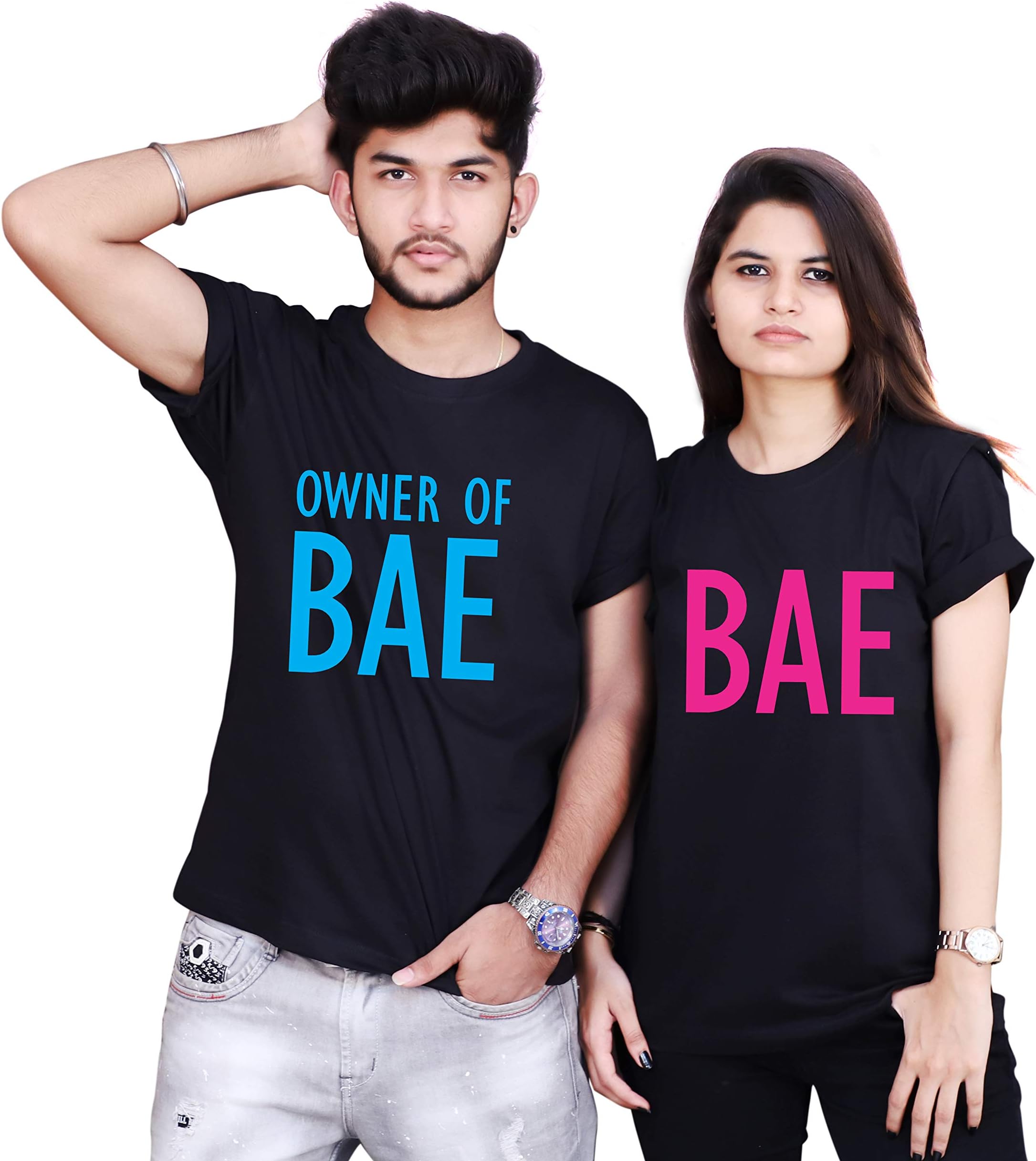 The Tee ShopCute Couple Matching T-Shirts Cotton Printed - Owner of Bae - Pack of 2
