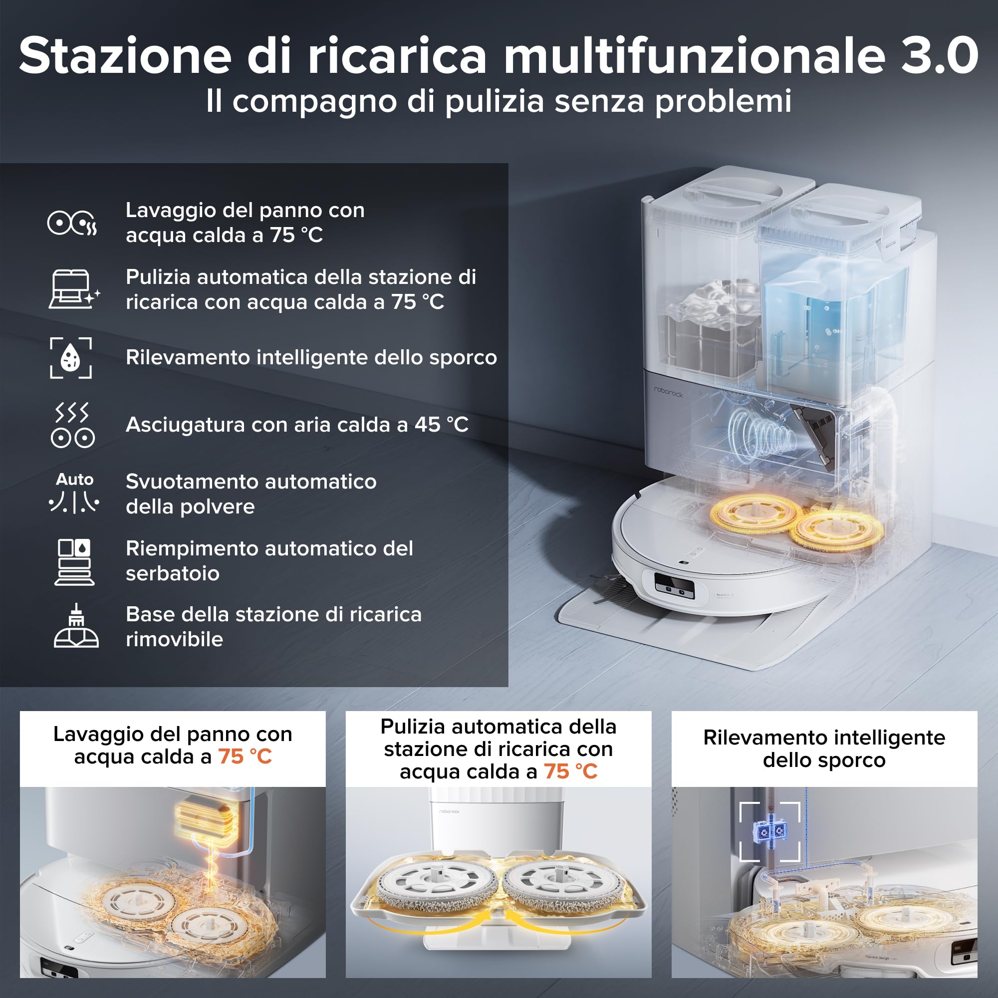 roborock Qrevo EdgeT Robot Aspirapolvere Lavapavimenti con LDS Retrattile | 7,98 cm, Antigroviglio, Autopulizia Panno 75°C, Stazione Tutto in Uno, Modalità Tappeti, Bianco
